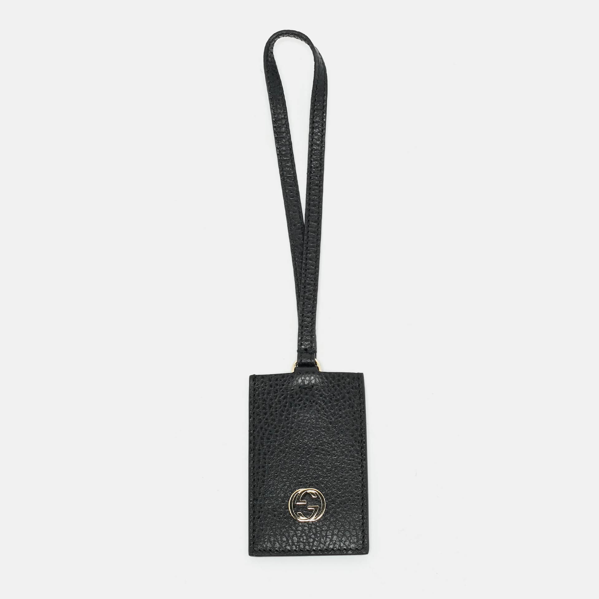 Gucci Interlocking G Luggage Tag Black Leather