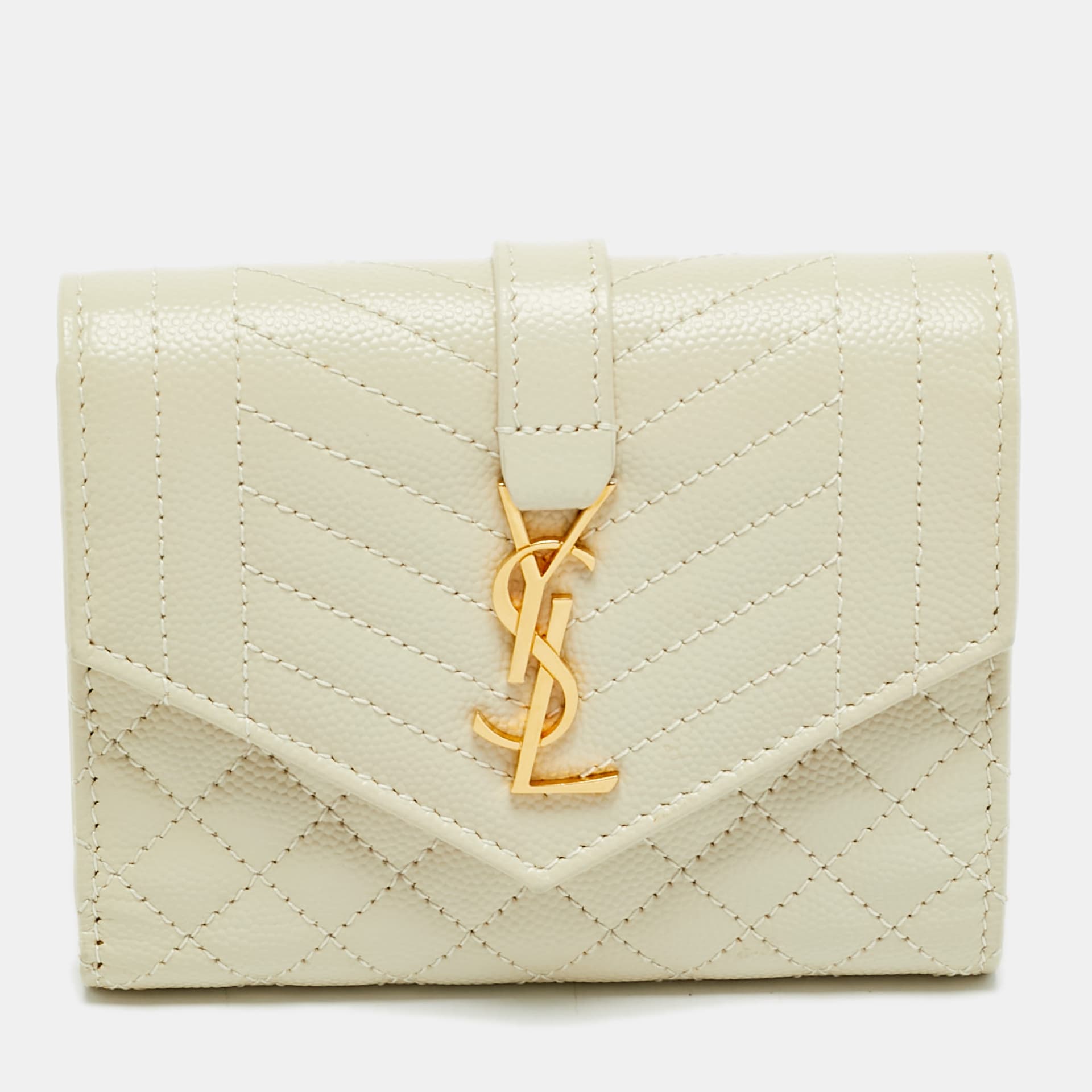 Saint Laurent Monogram Beige Mix Matelass&eacute; Leather Trifold Wallet