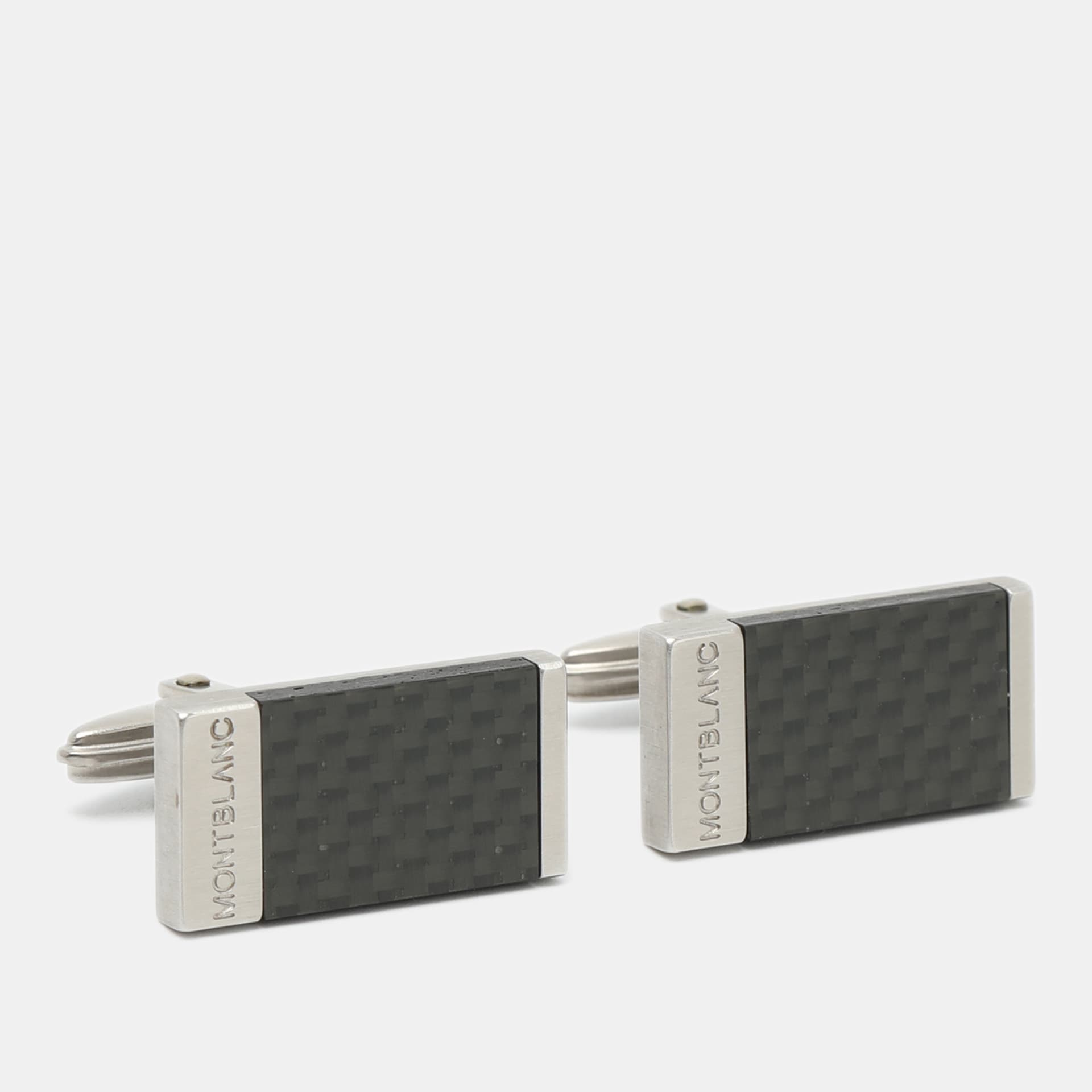 Montblanc Carbon Fiber Silver Tone Rectangular Cufflinks