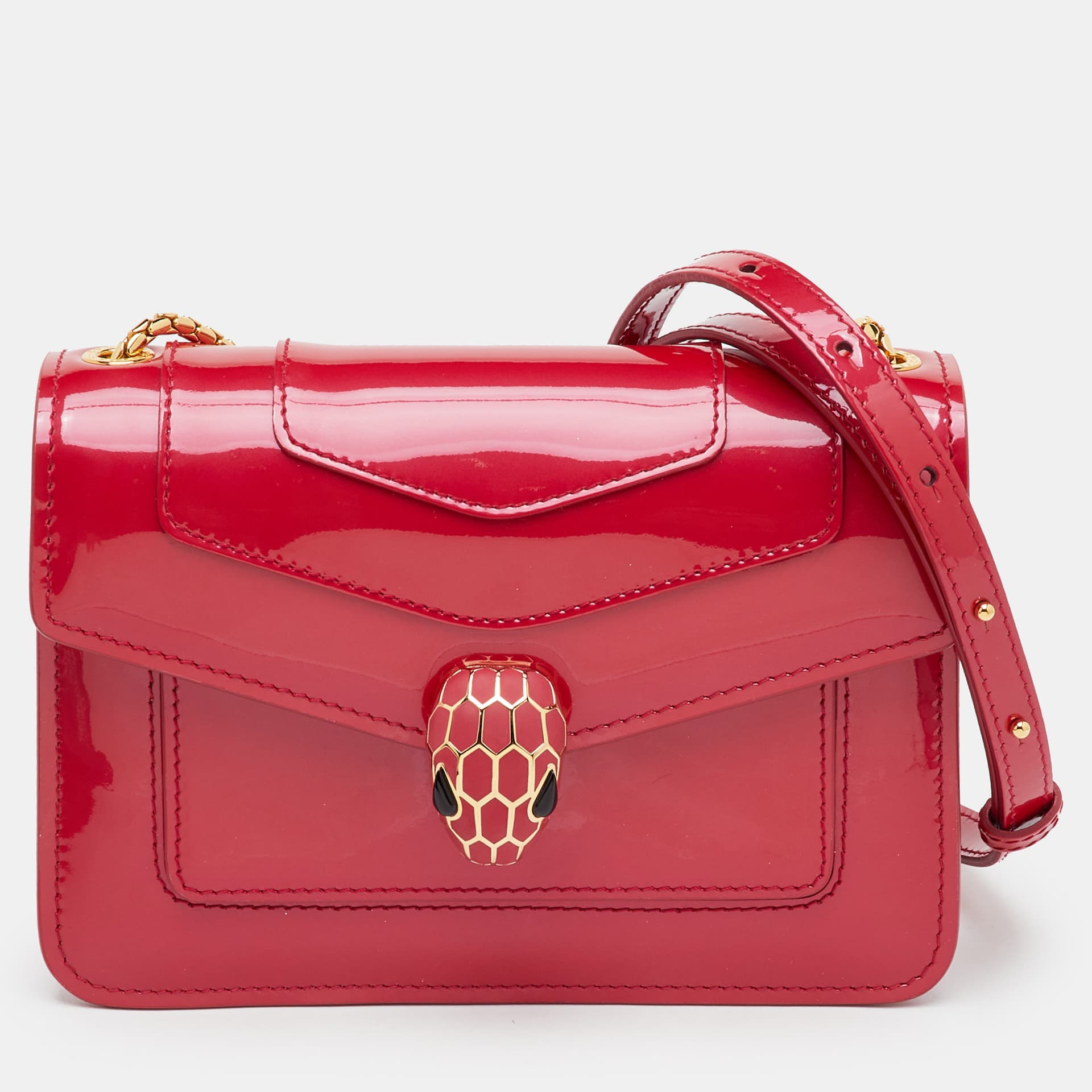 Bvlgari Serpenti Forever Small Rose Red Patent Leather Flap Shoulder Bag