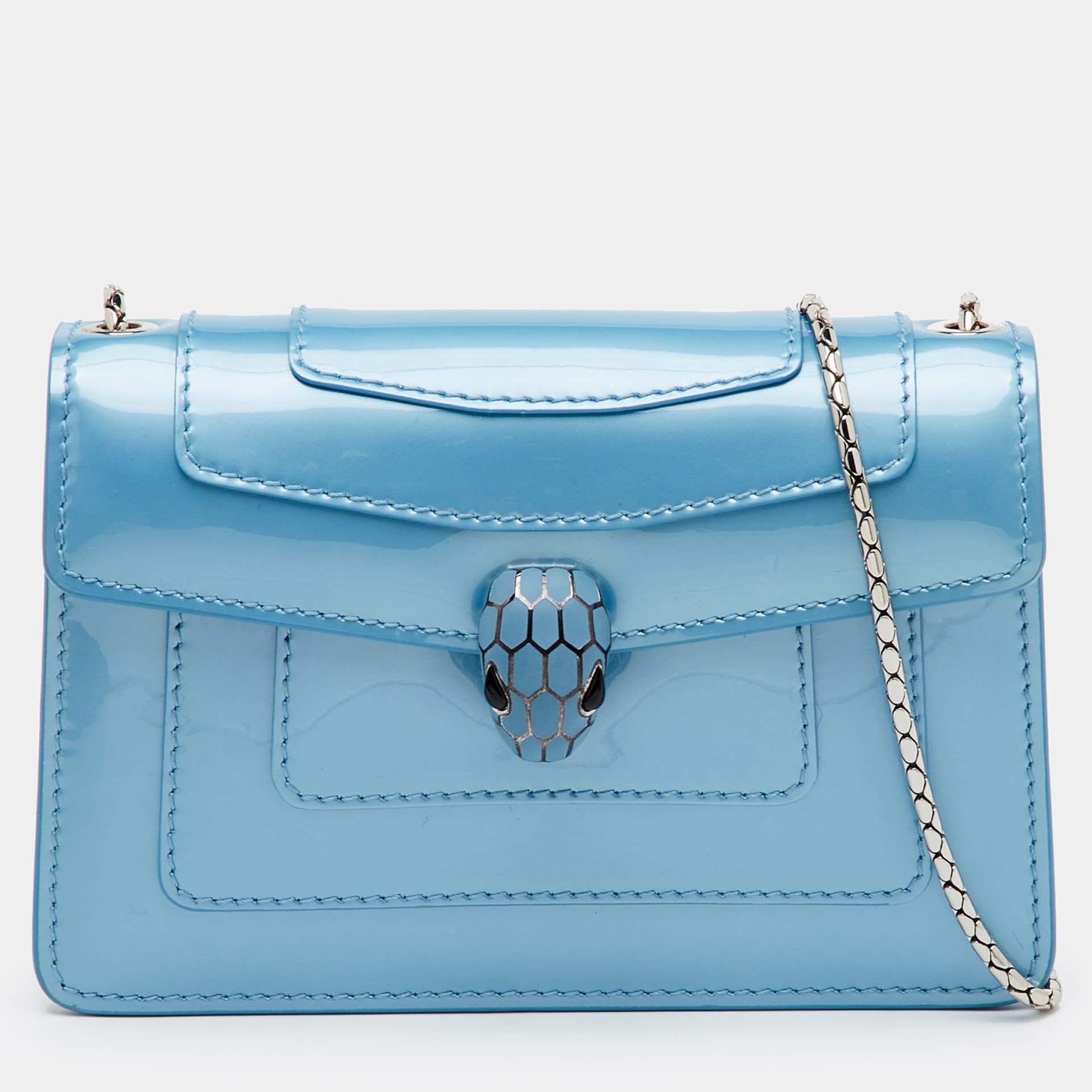 Bvlgari Serpenti Forever Blue Patent Leather Chain Shoulder Bag