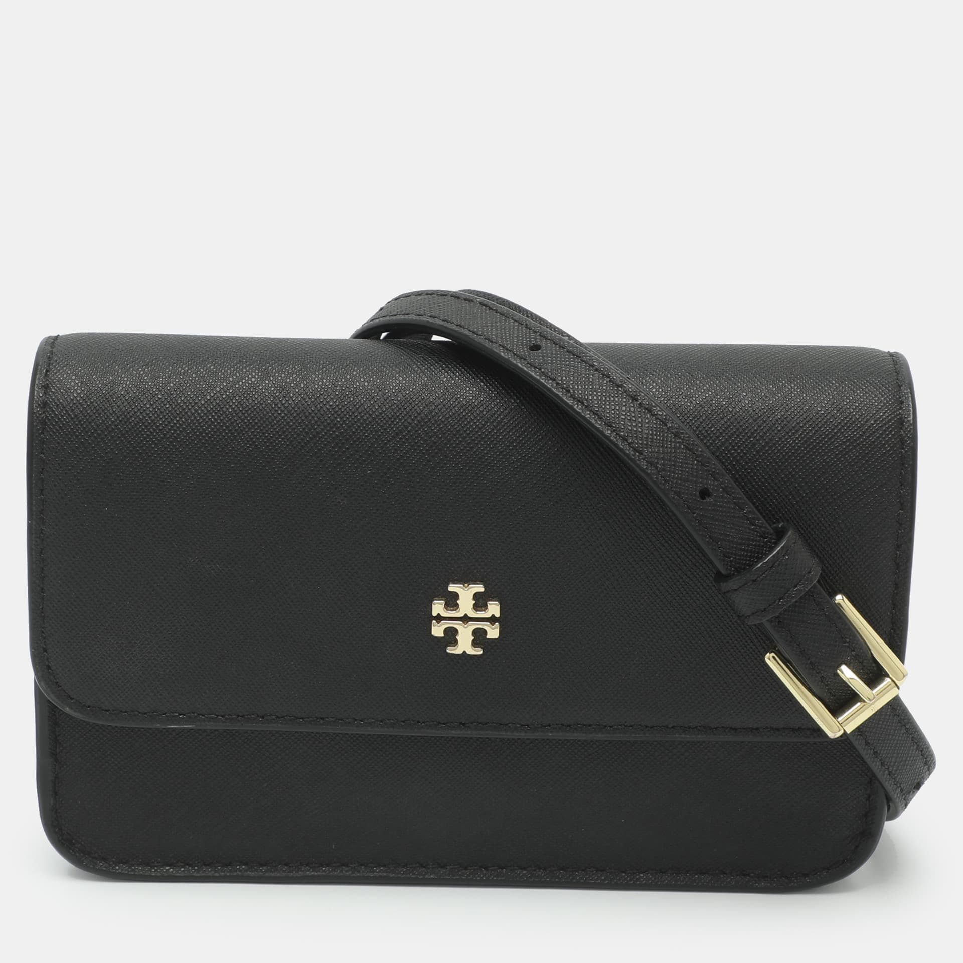 Tory Burch Emerson Black Saffiano Leather Convertible Crossbody Bag