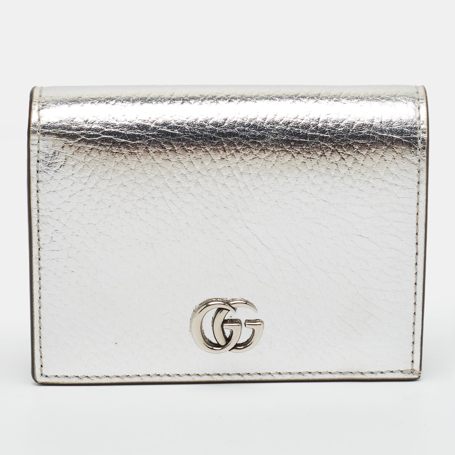 Gucci GG Marmont Flap Silver Glossy Leather Card Case