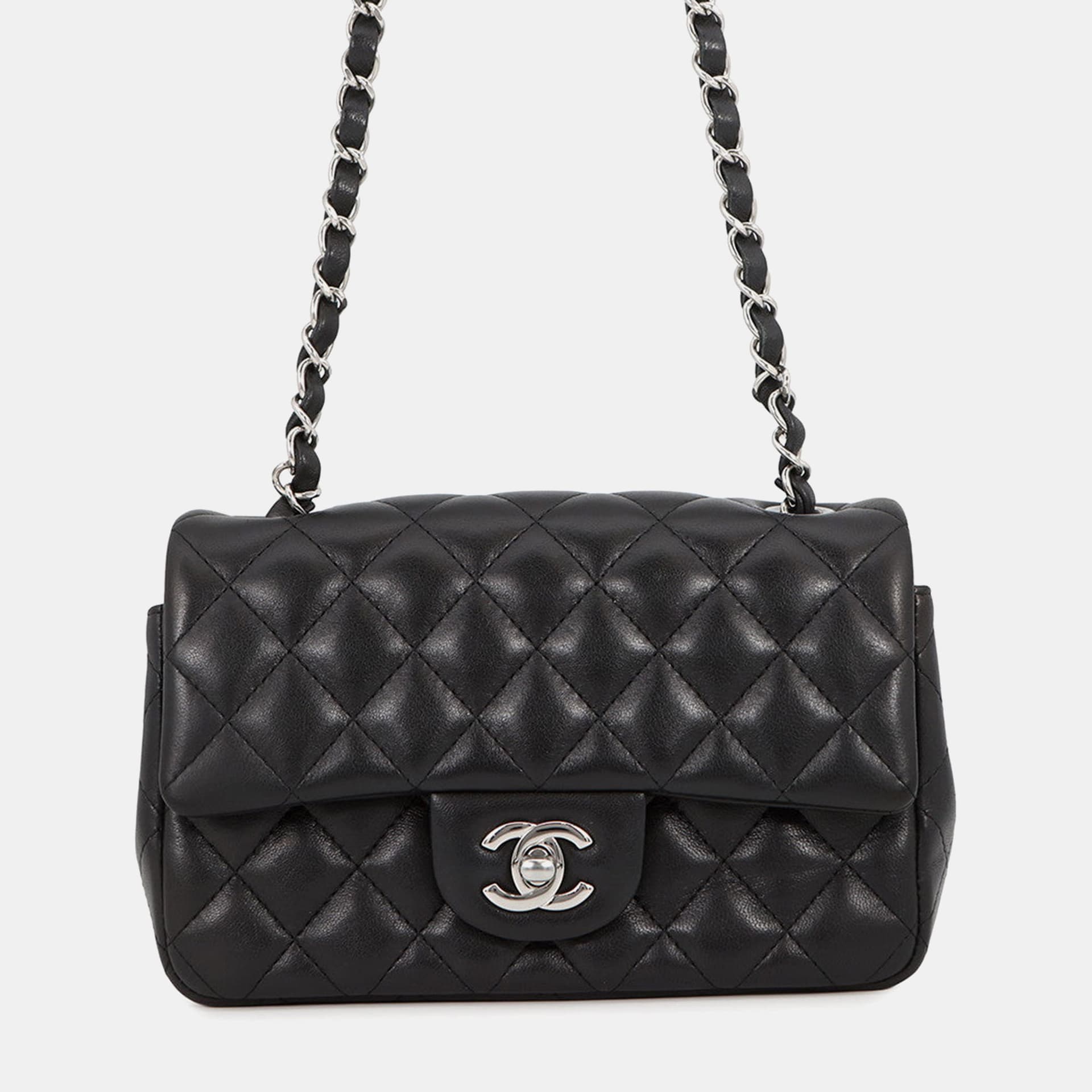 Chanel Mini Matelasse Chain shoulder Bag Black Lambskin Size 20