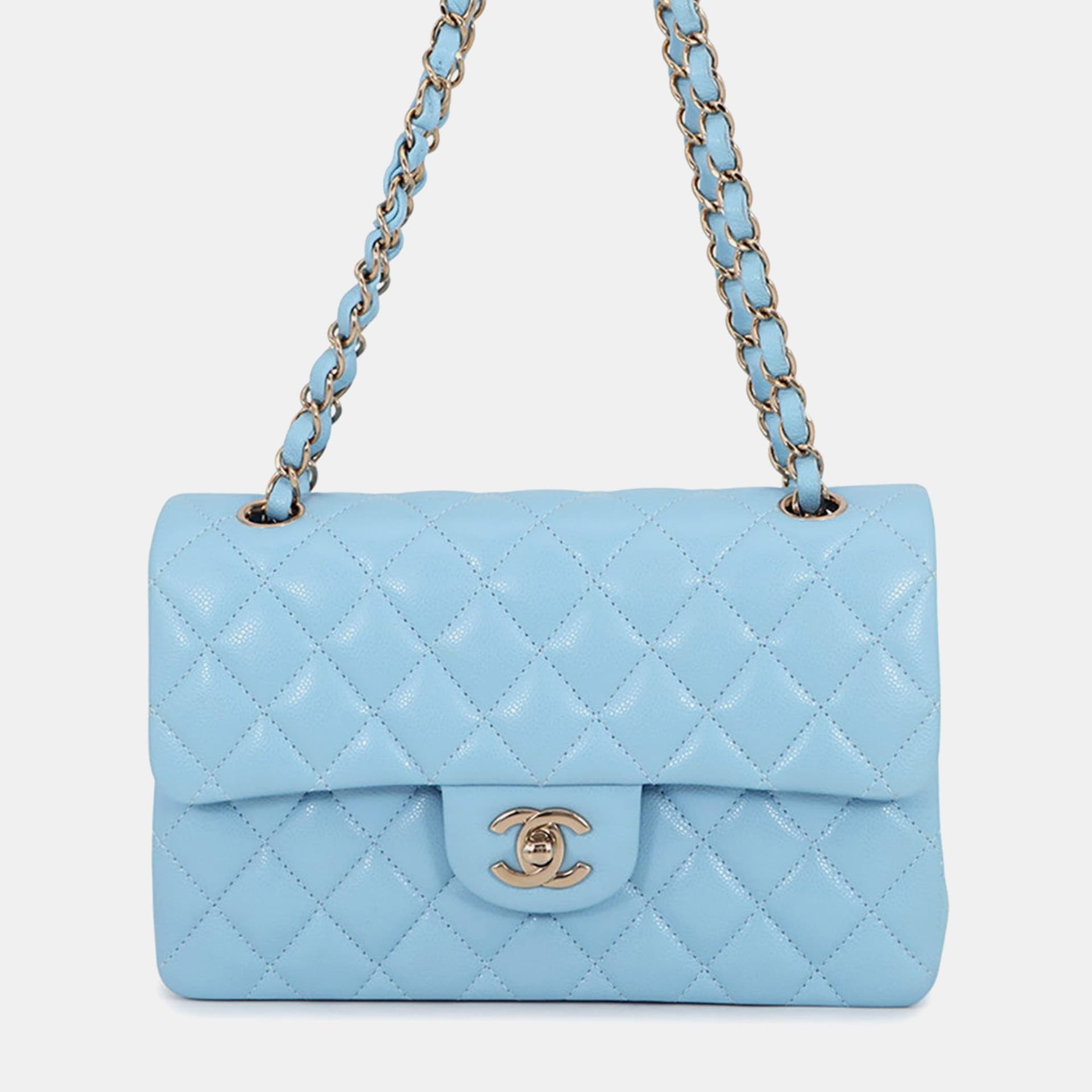 Chanel Classic Flap 23 Sky Blue Caviar Leather Shoulder Bag
