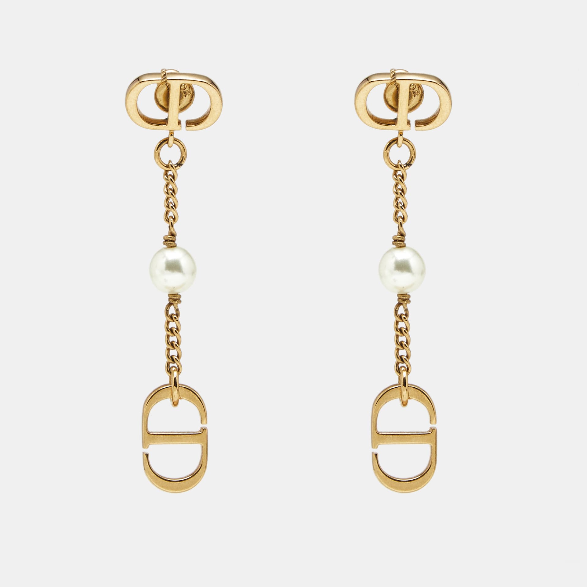 Dior CD Faux Pearl Gold Tone Earrings