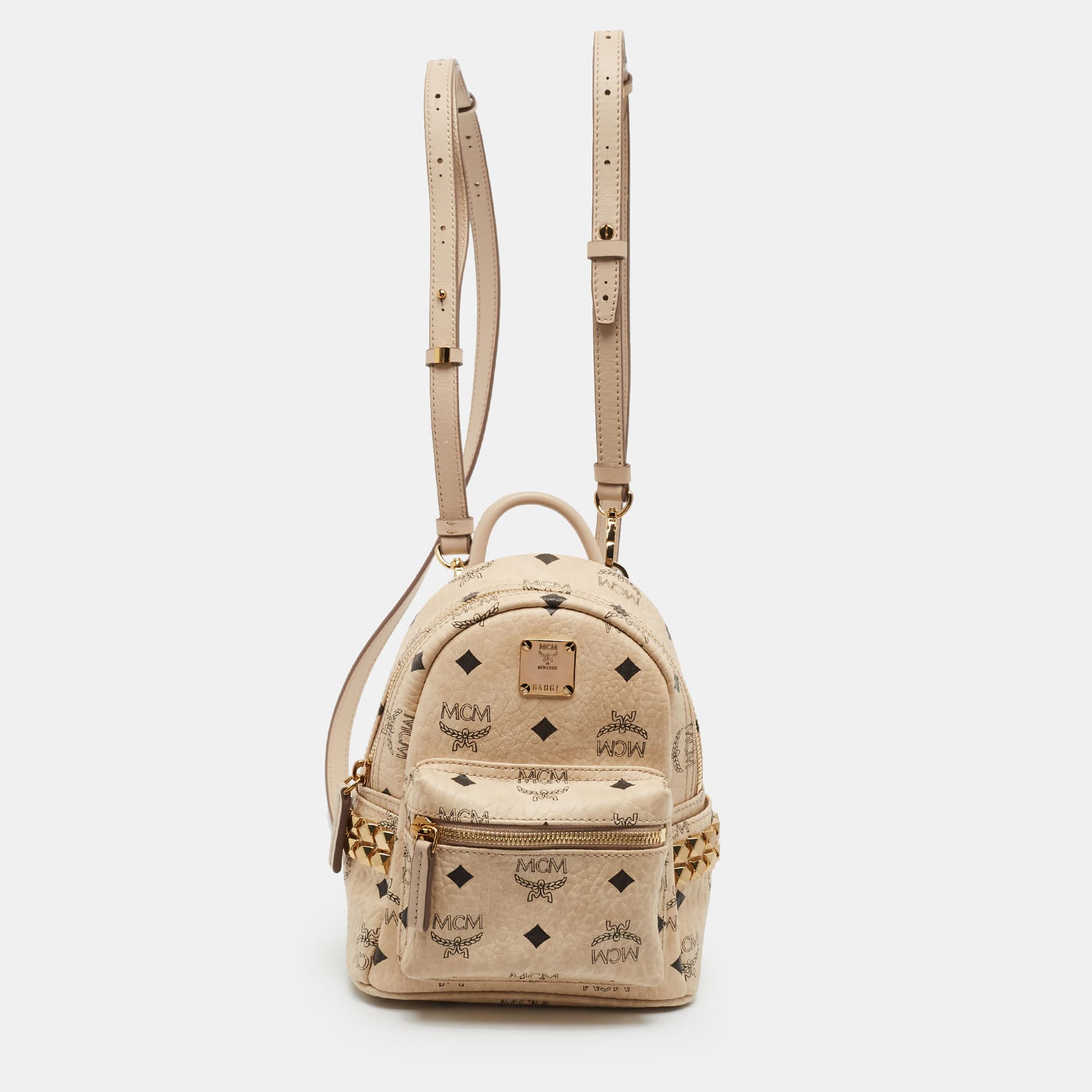 MCM Stark Side Studs Mini Beige Visetos Coated Canvas Backpack