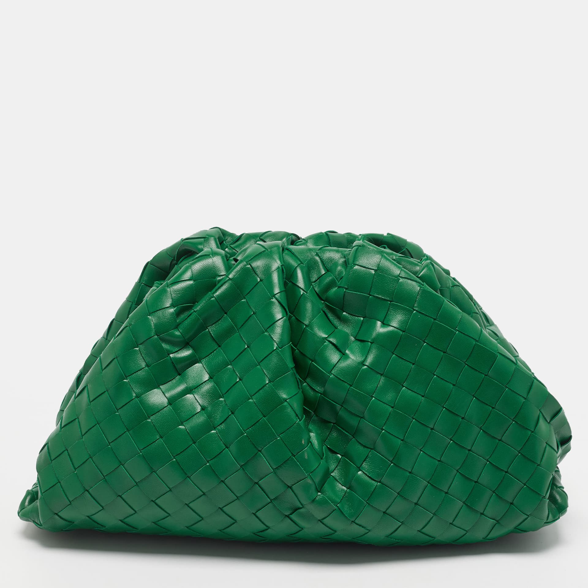 Bottega Veneta The Pouch Green Intrecciato Leather Clutch