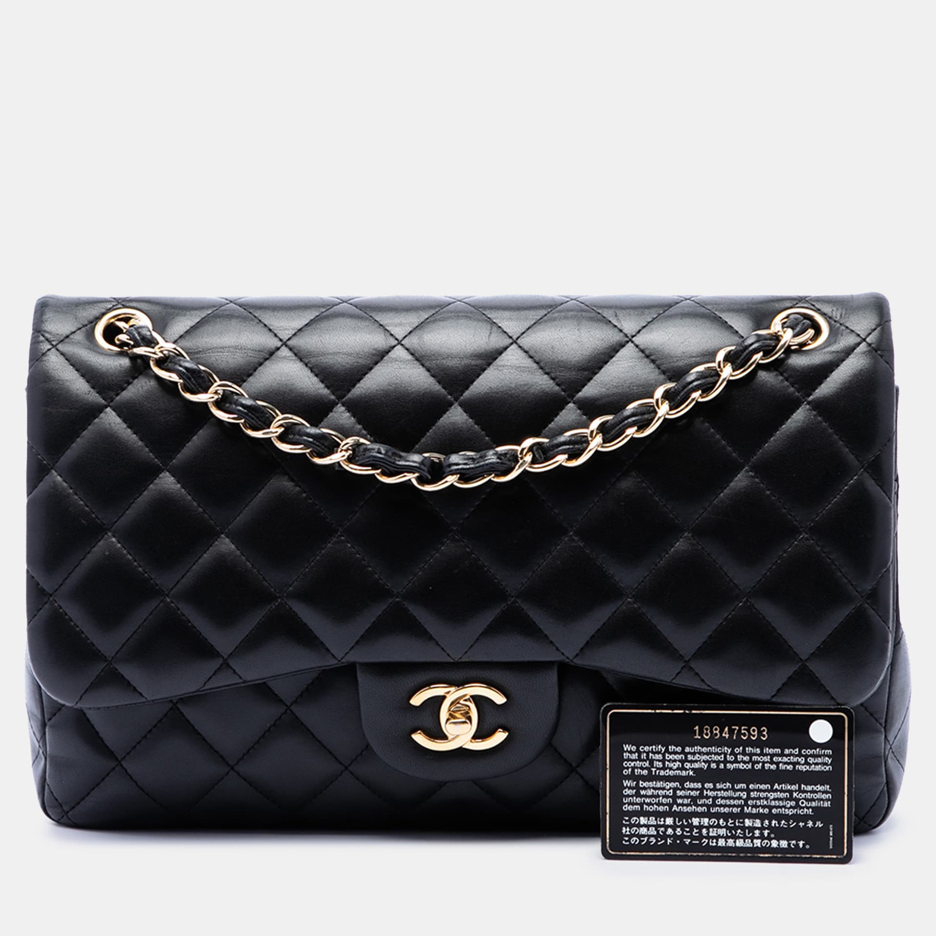 Chanel Jumbo Classic Flap Black Lambskin Gold Hardware Double Flap Shoulder Bag