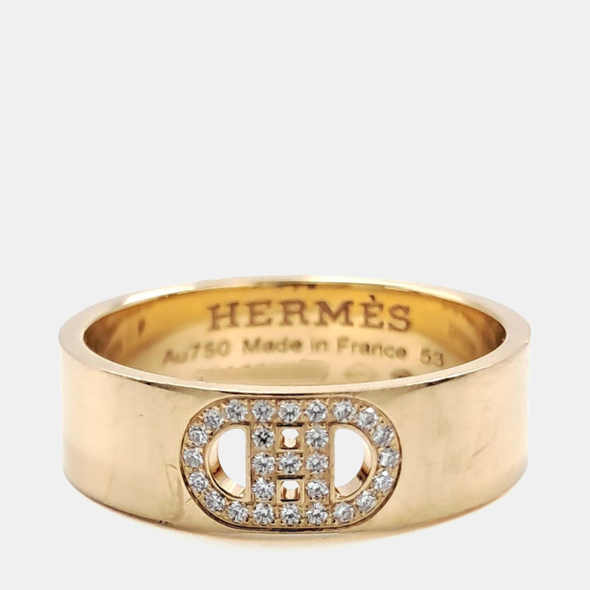 Herm&egrave;s 18k Rose Gold Diamond d'Ancre Ring EU 53