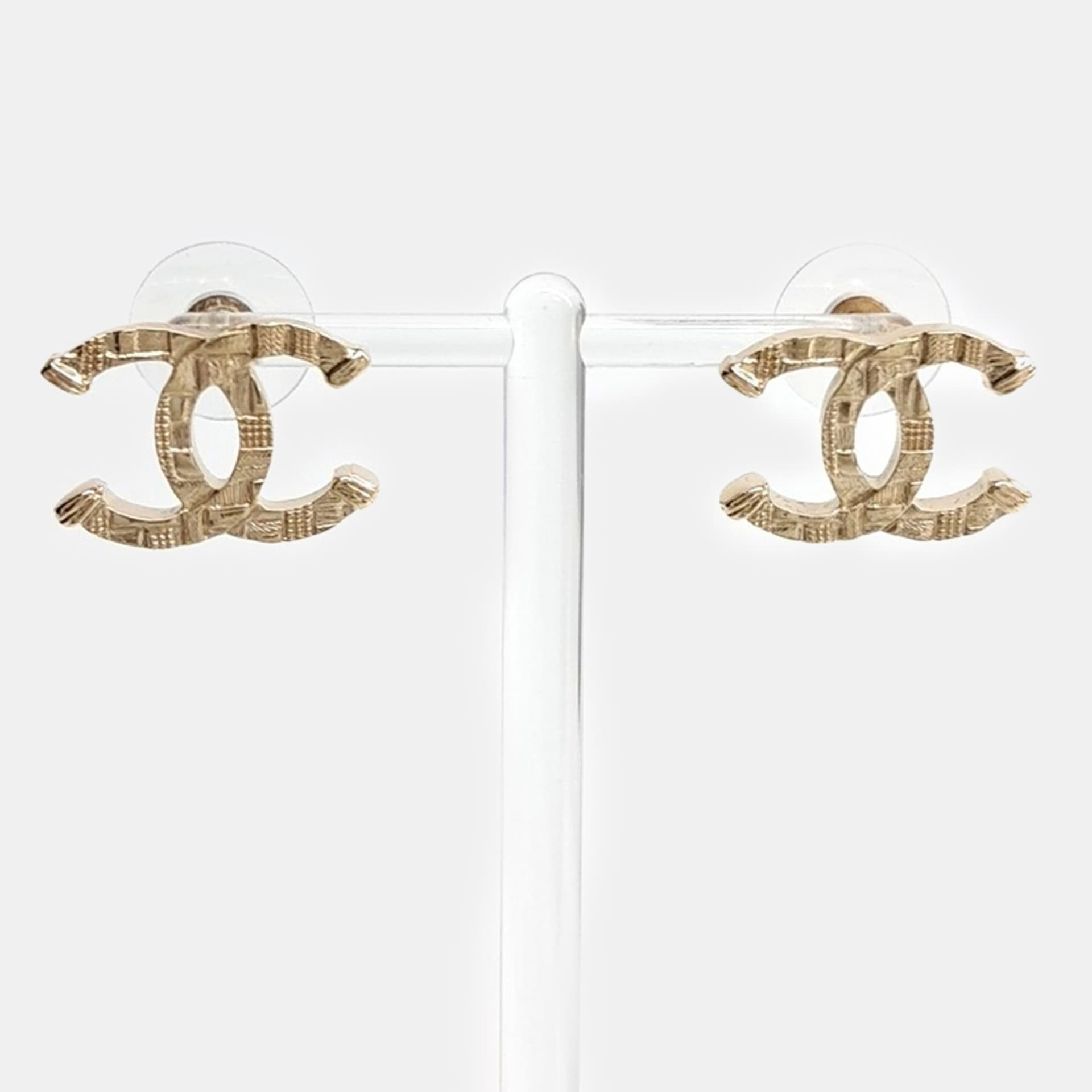 Chanel Logo Gold Tone Earrings