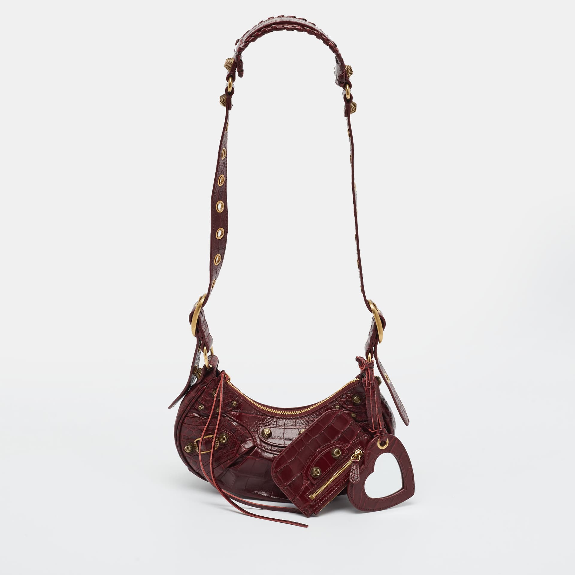 Balenciaga Le Cagole XS Red Croc Embossed Leather Shoulder Bag