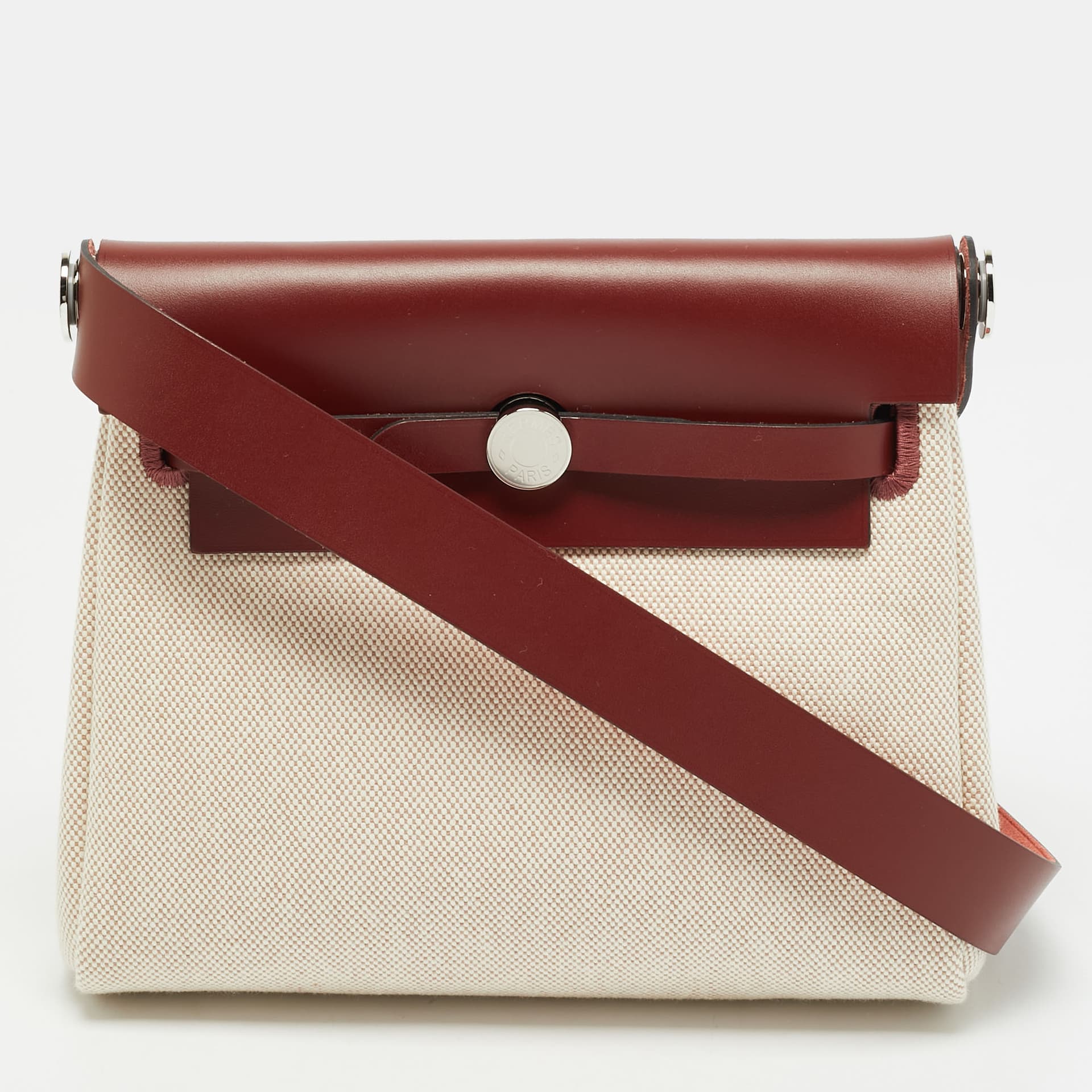 Hermes Herbag Zip 20 Ecru/Beige/Rouge H Viking Toile and Vache Hunter Shoulder Bag