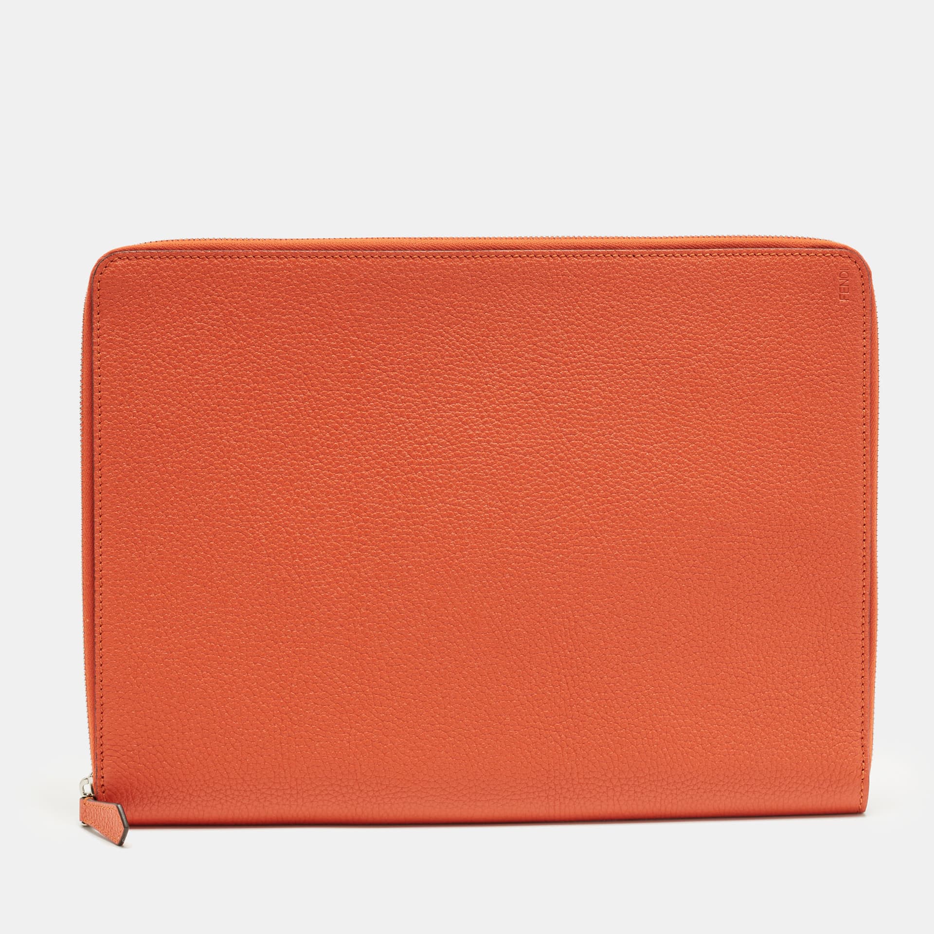 Fendi Document Zip Orange Leather Pouch
