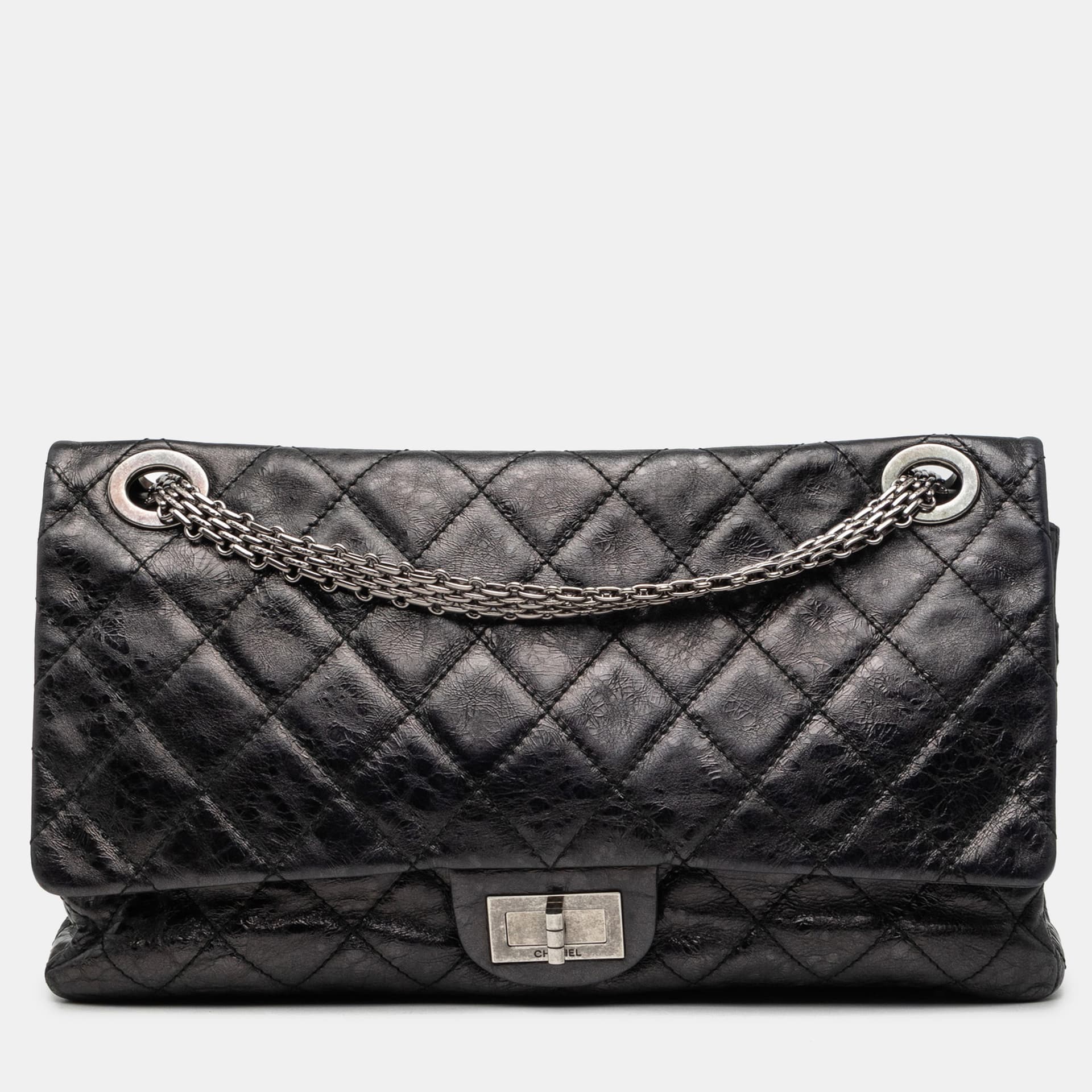 Chanel Reissue 2.55 Double Flap 228 Black Quilted Aged Calfskin Shoulder Bag