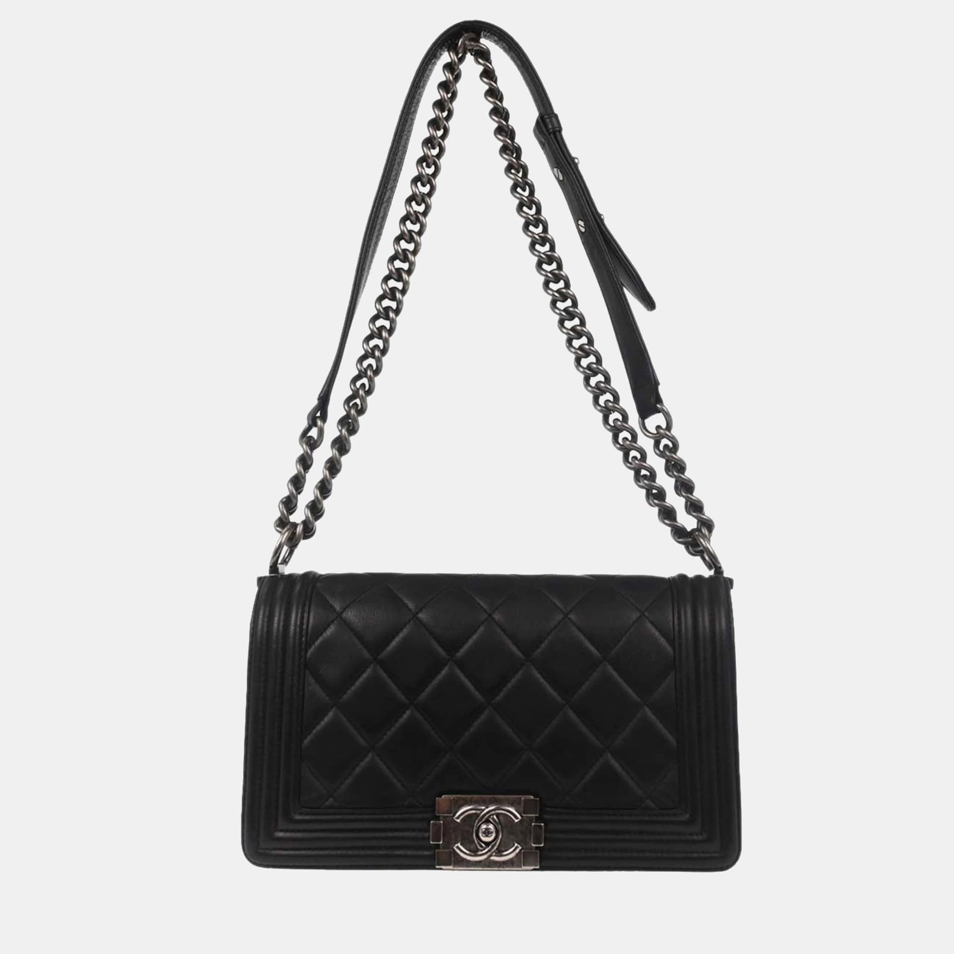 Chanel Boy Old Medium Black Lambskin Shoulder Bag