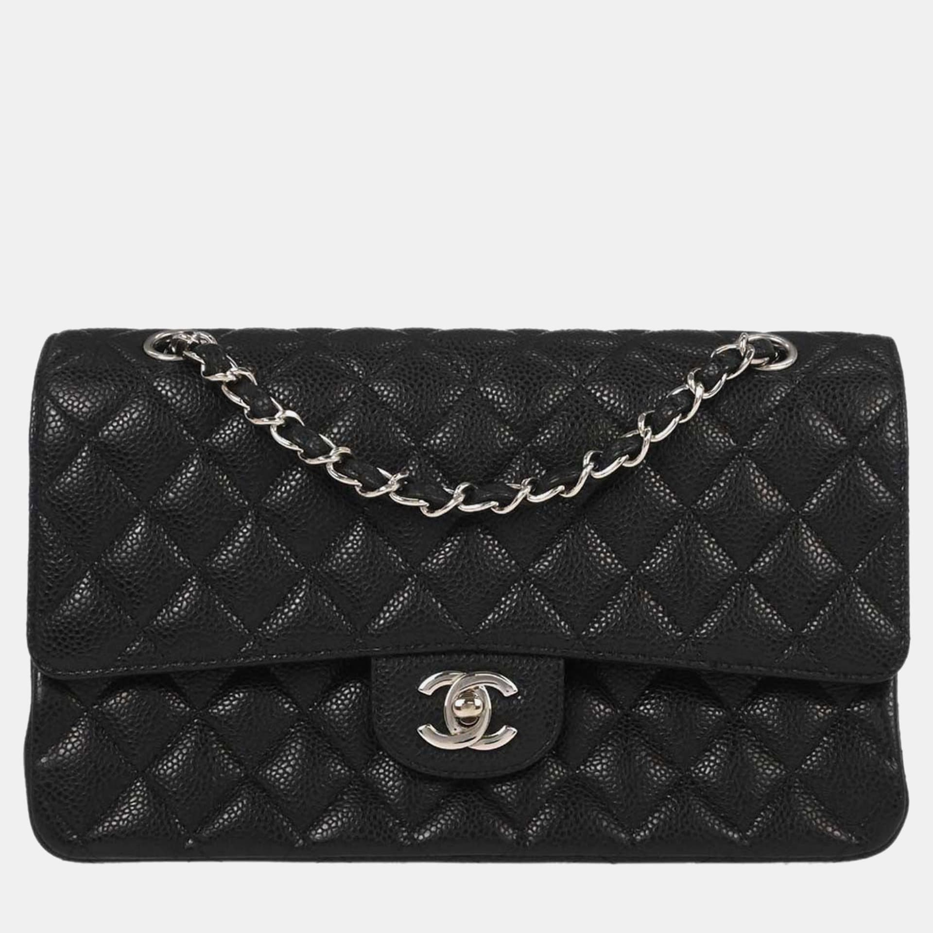 Chanel Classic Double Flap Medium Black Caviar Leather Shoulder Bag