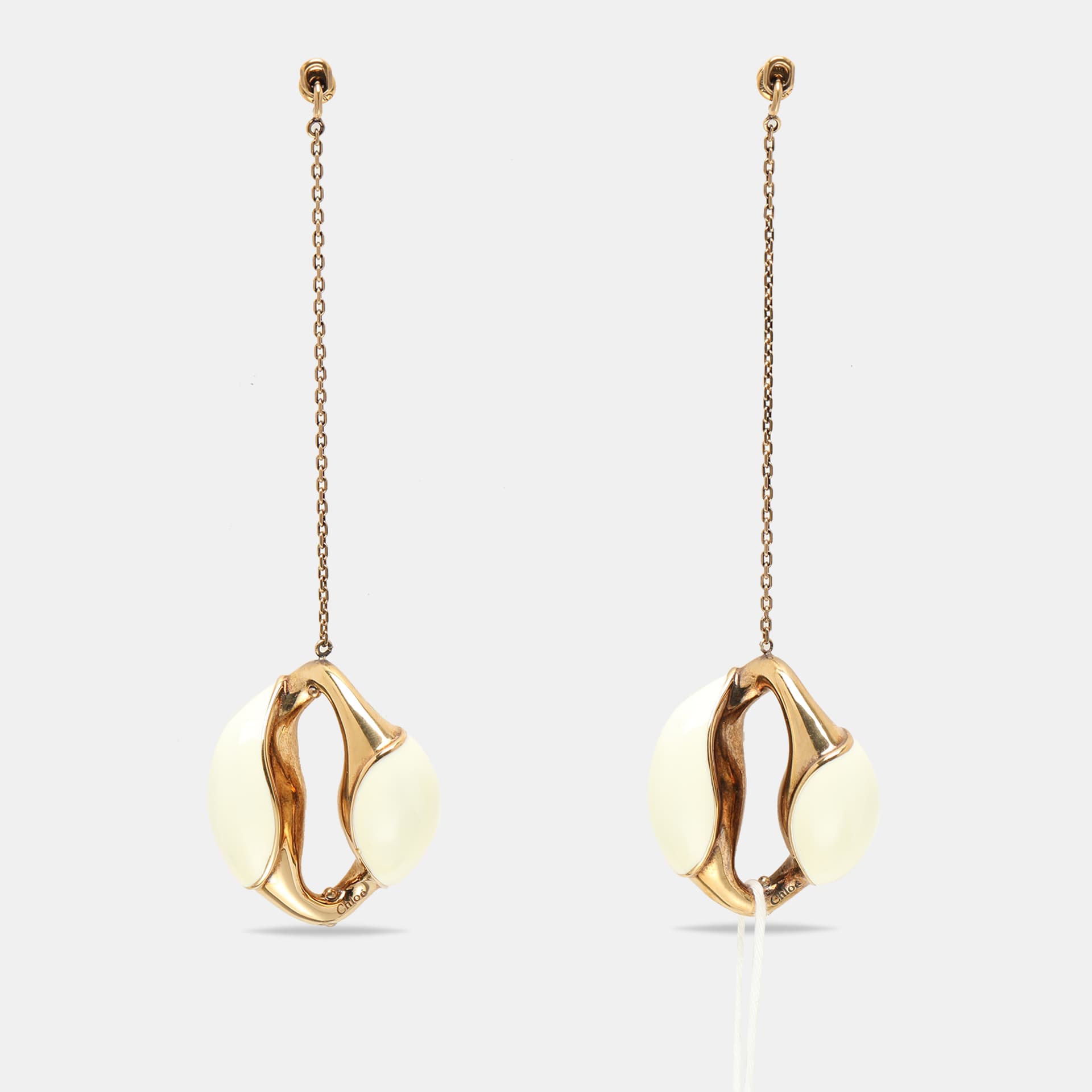 Chlo&eacute; Gold Tone Brass Chain Lacquer Enamel Trudie Drop Earrings
