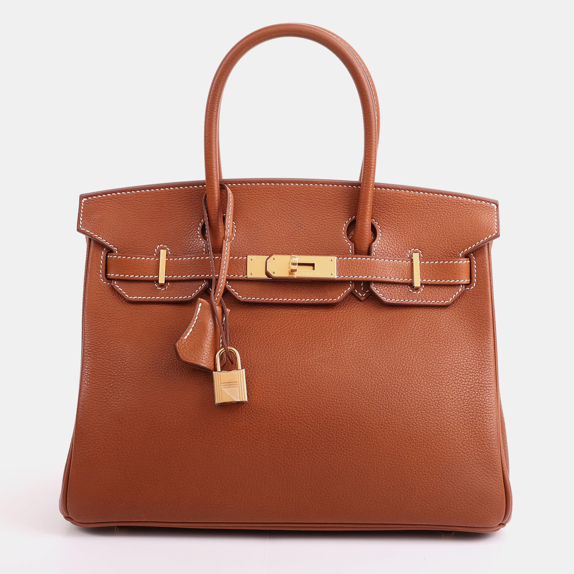 Hermes Birkin 30 Fauve Barenia Faubourg Leather Top Handle Bag