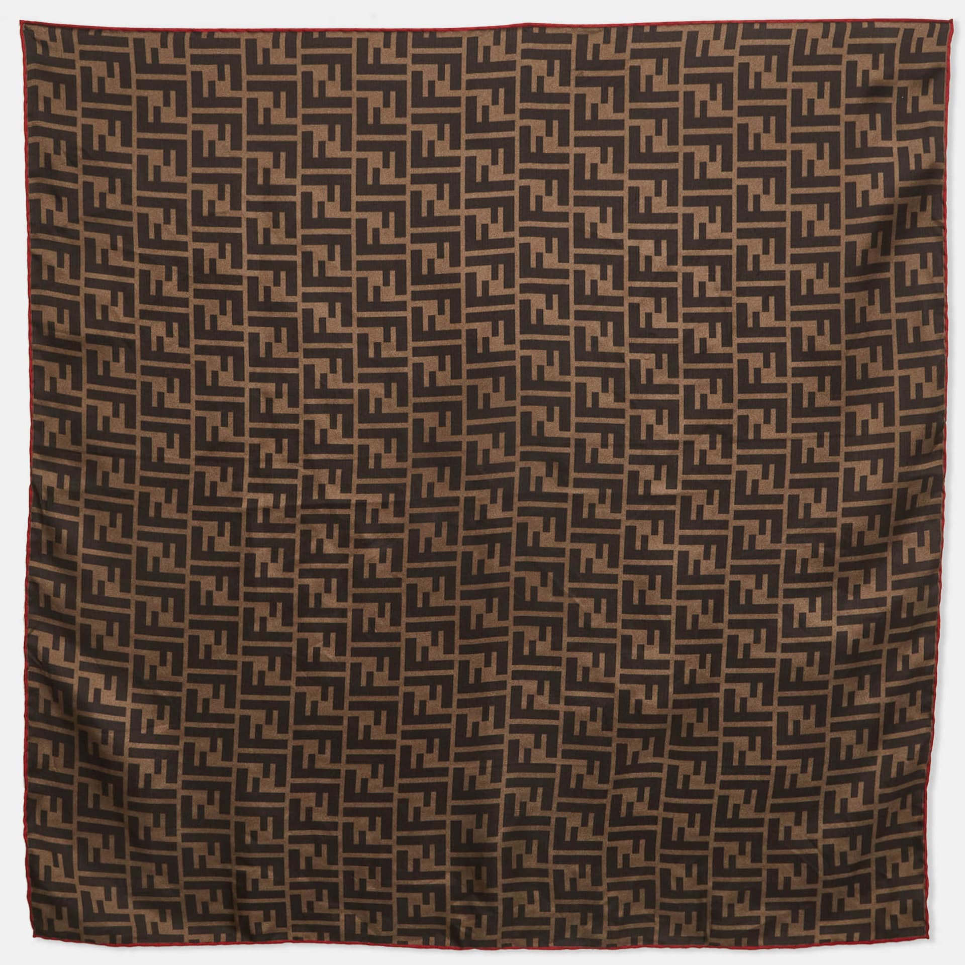 Fendi Brown Zucca Print Silk Fendirama Foulard Scarf