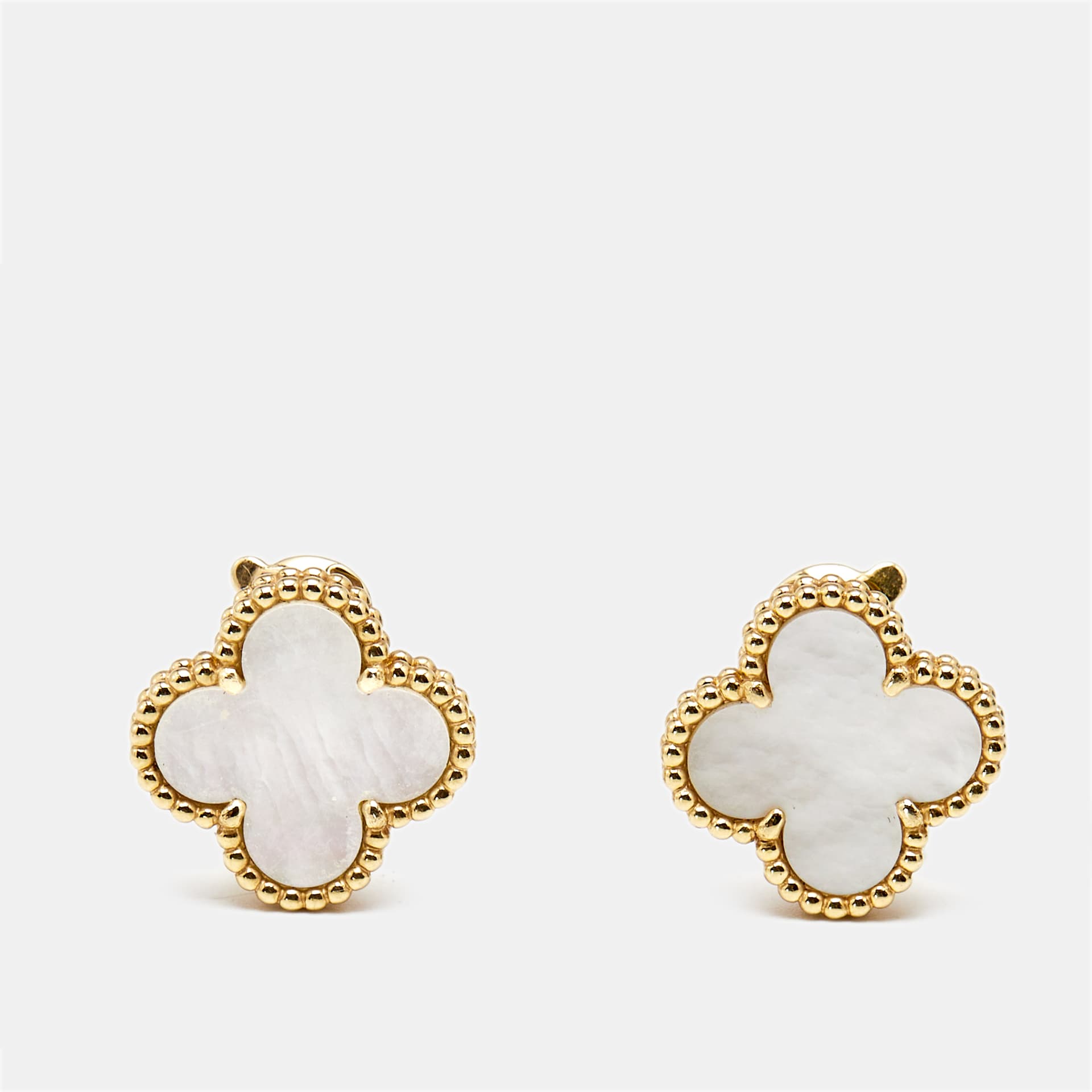 Van Cleef & Arpels Vintage Alhambra Mother of Pearl 18k Yellow Gold Stud Earrings