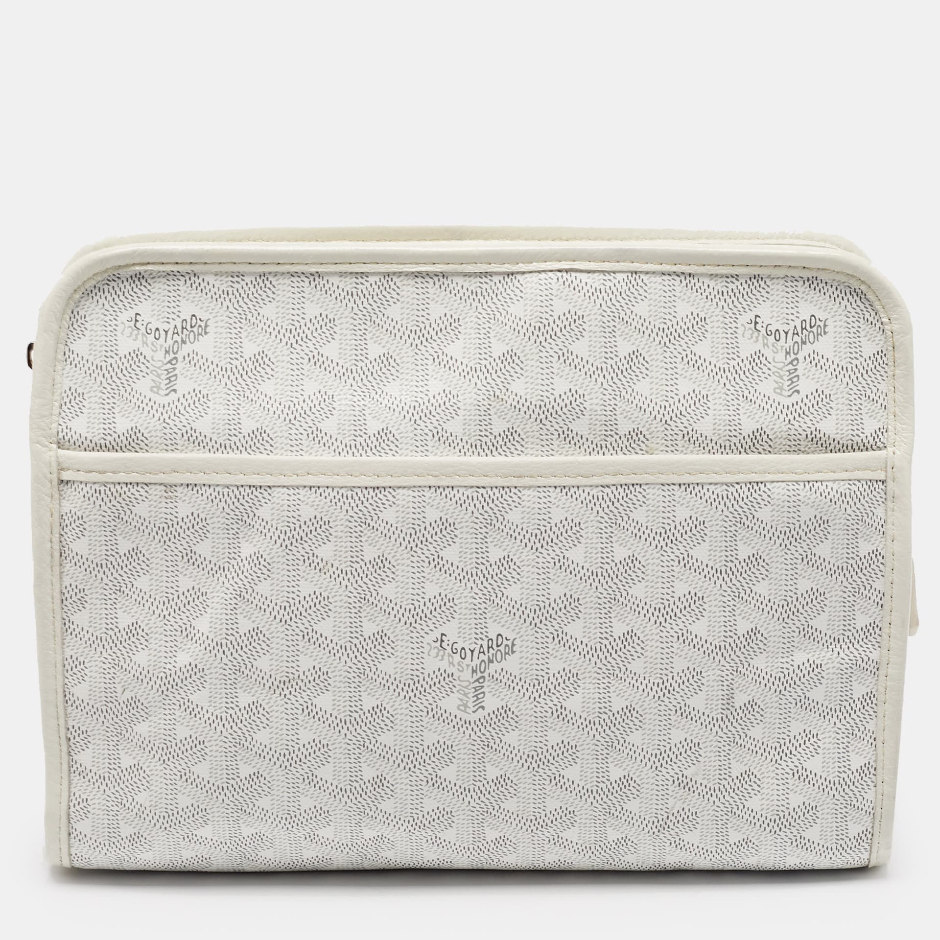 Goyard Jouvence PM White Goyardine Coated Canvas and Leather Toiletry Pouch