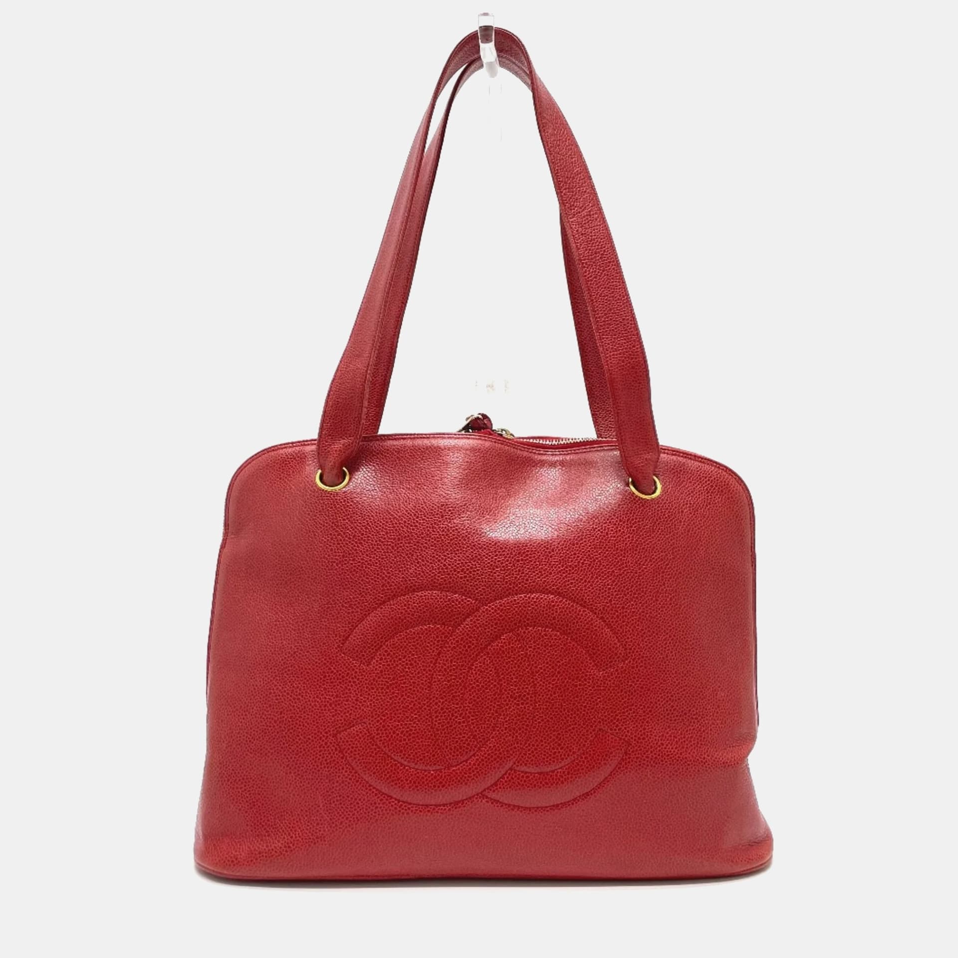 Chanel Red Leather  Timeless CC Medium Tote Bag