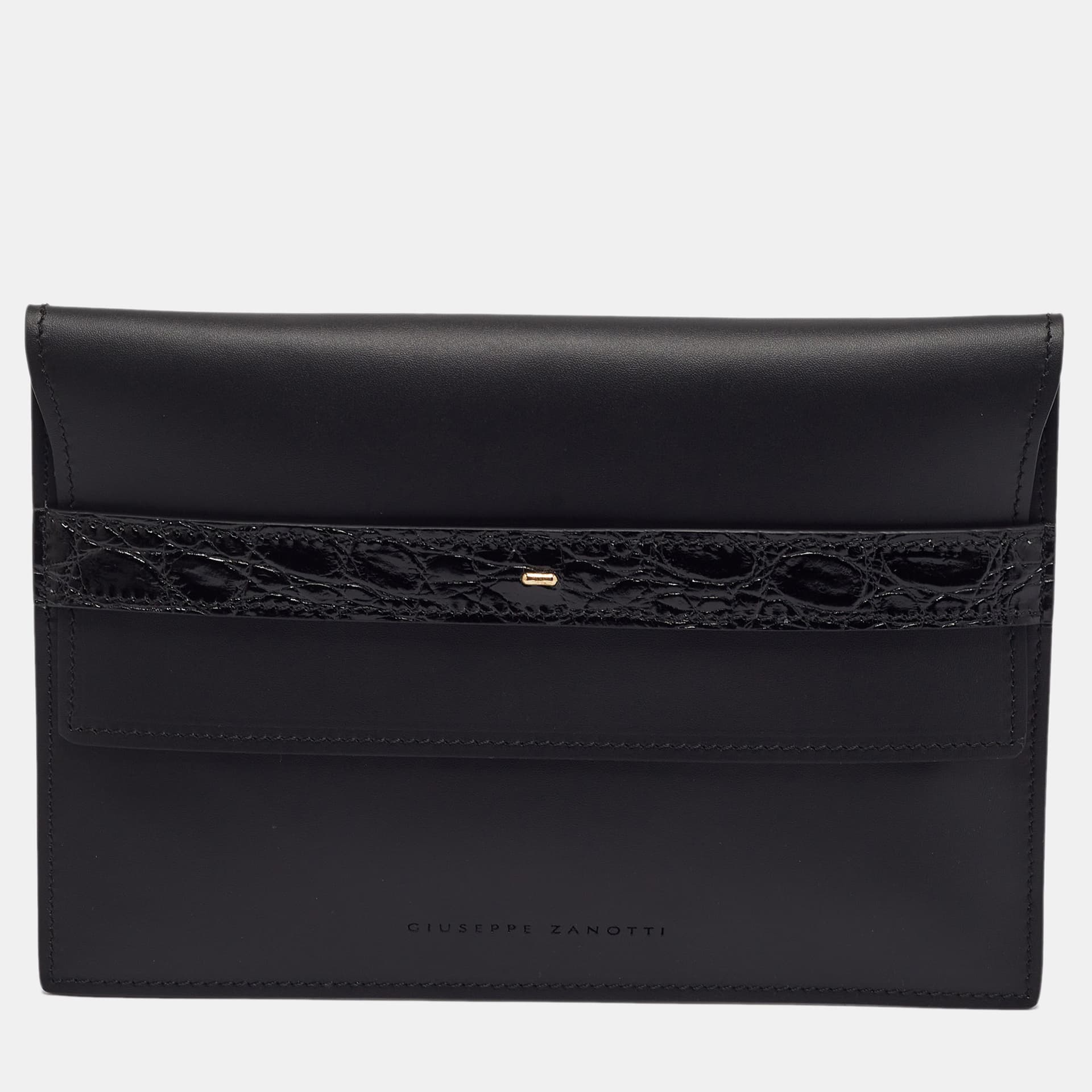 Giuseppe Flap Zanotti Black Croc Embossed and Leather Slim Clutch
