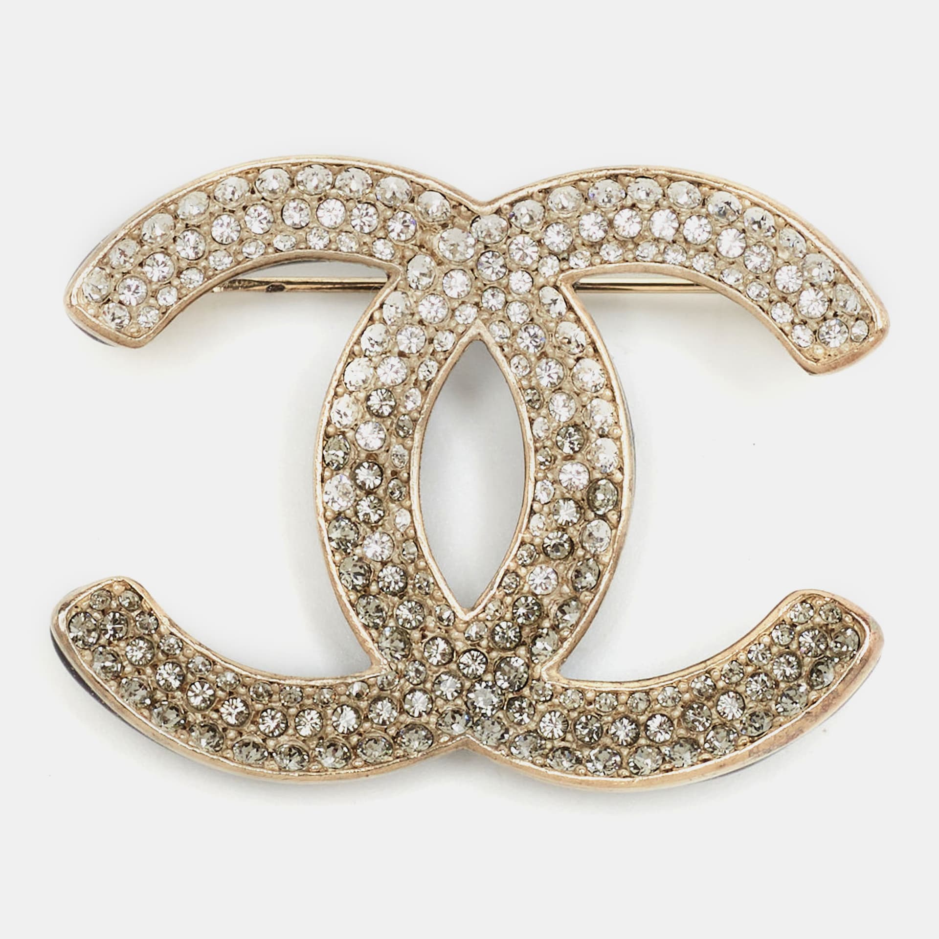 Chanel CC Crystals Enamel Gold Tone Brooch