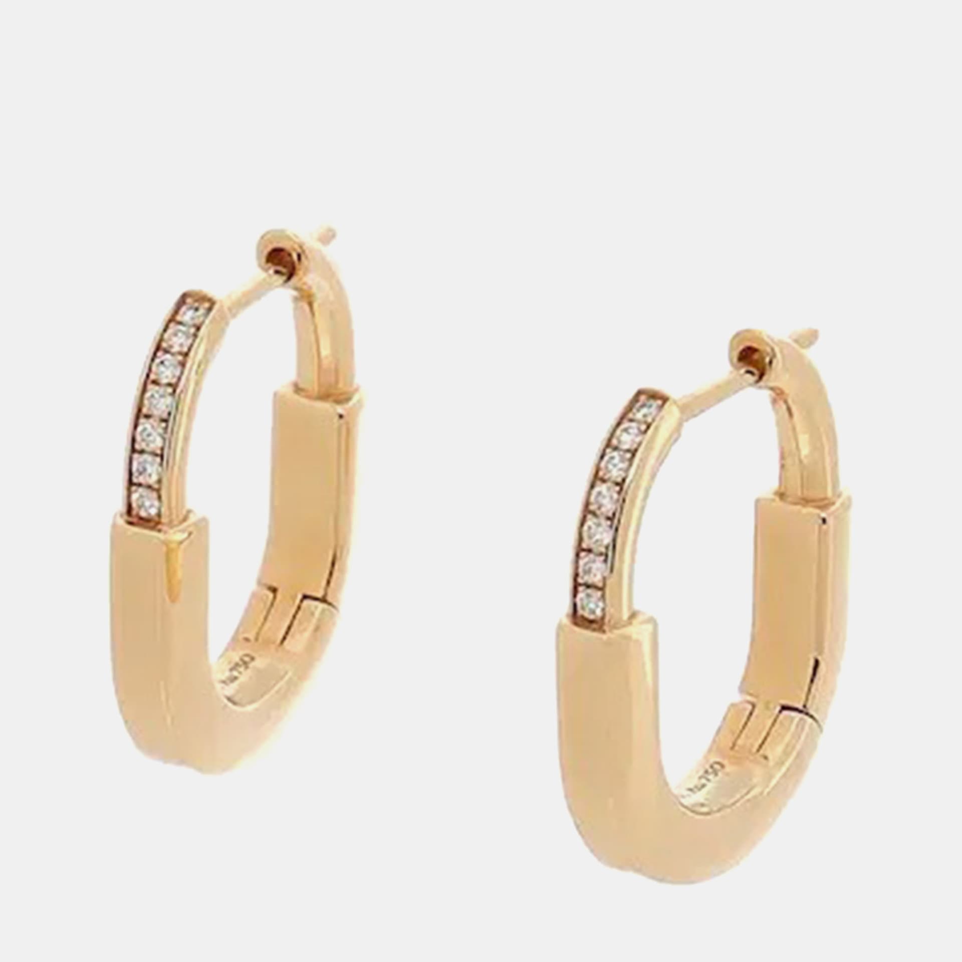 Tiffany & Co. Lock Half Pave Small 18K Yellow Gold 0.05Ct Diamonds Earrings