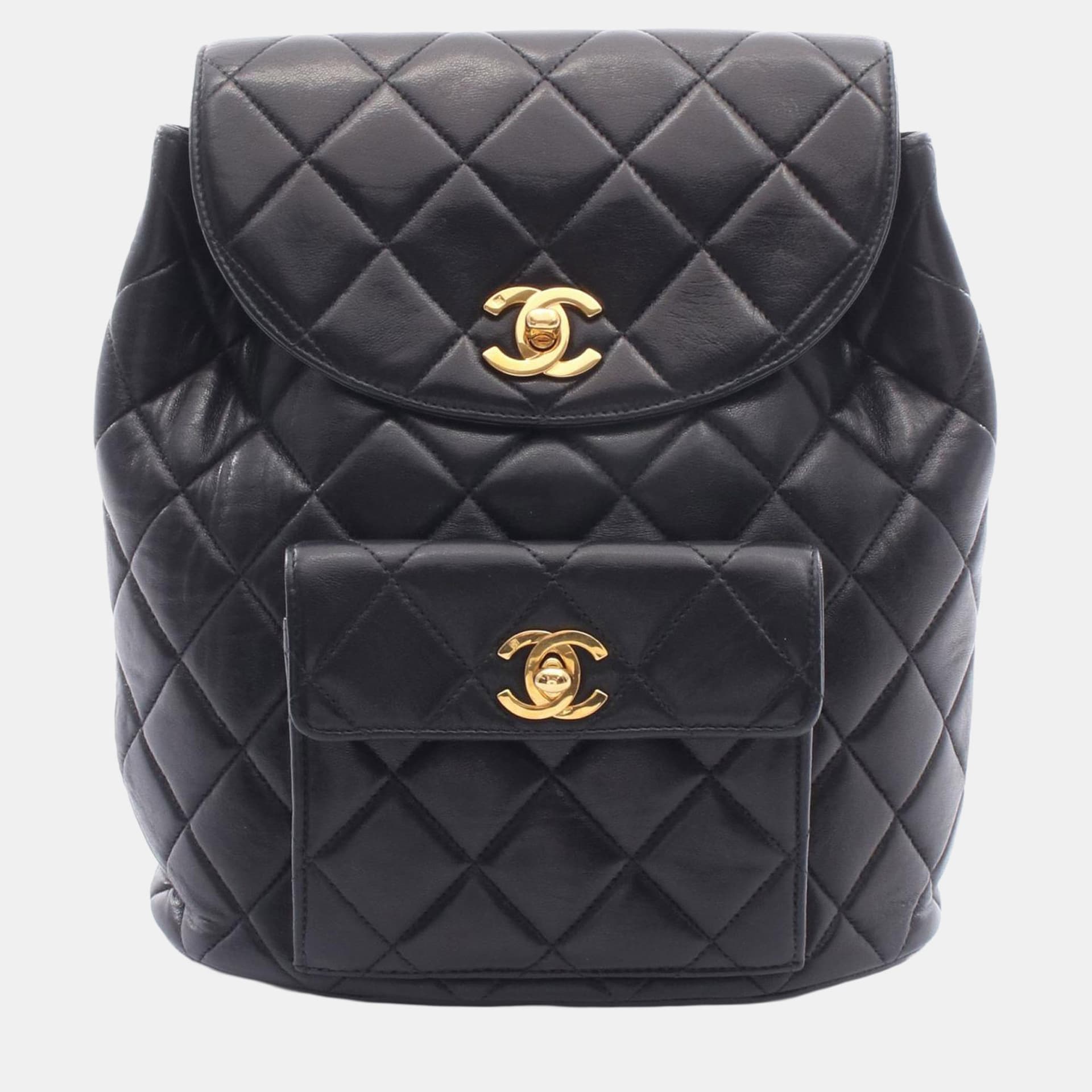 Chanel Duma Medium Black Lambskin Leather Backpack Bag