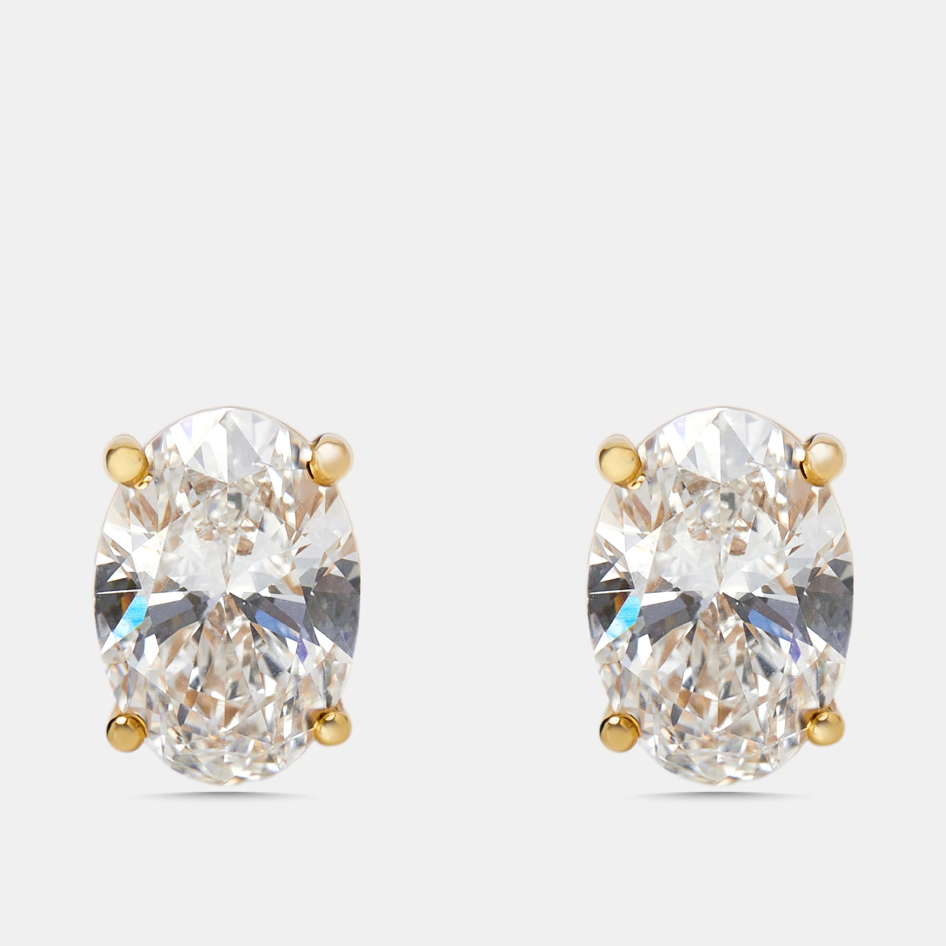 4 cts Oval Lab Grown Diamonds 18k Yellow Gold Earrings