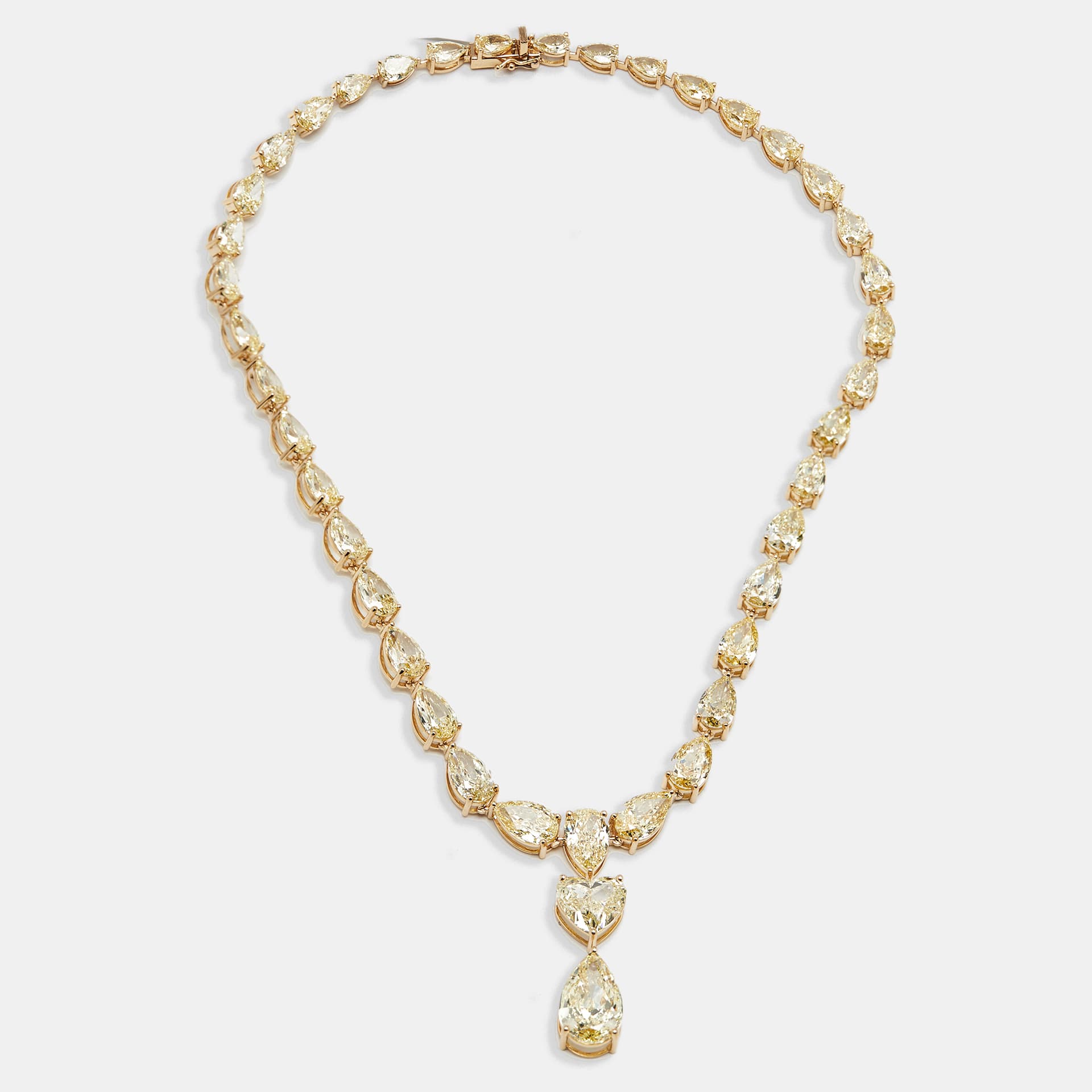 57 cts Pear, Heart Lab Grown Diamonds 18k Yellow Gold Necklace