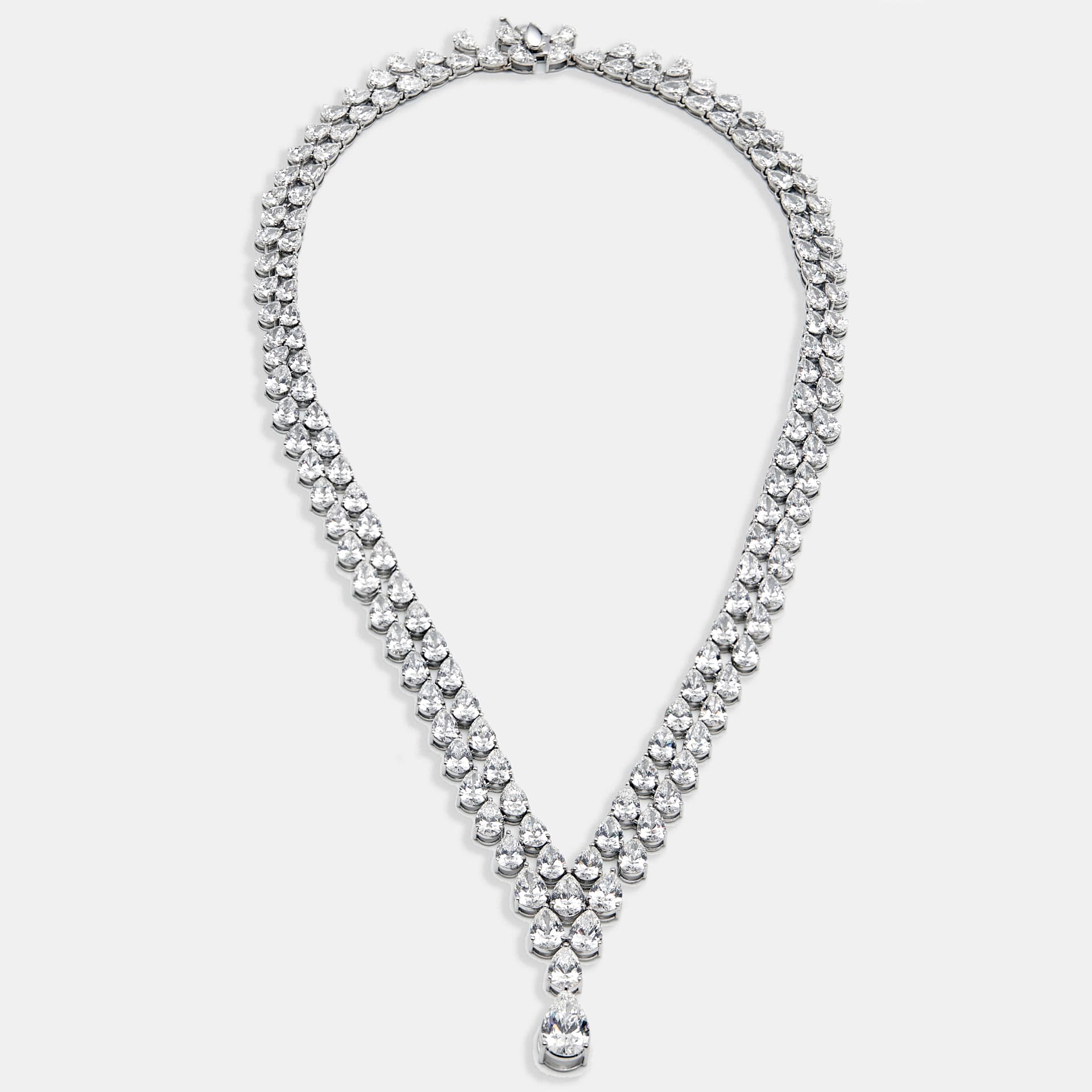71 cts Pear Lab Grown Diamonds 18k White Gold Necklace