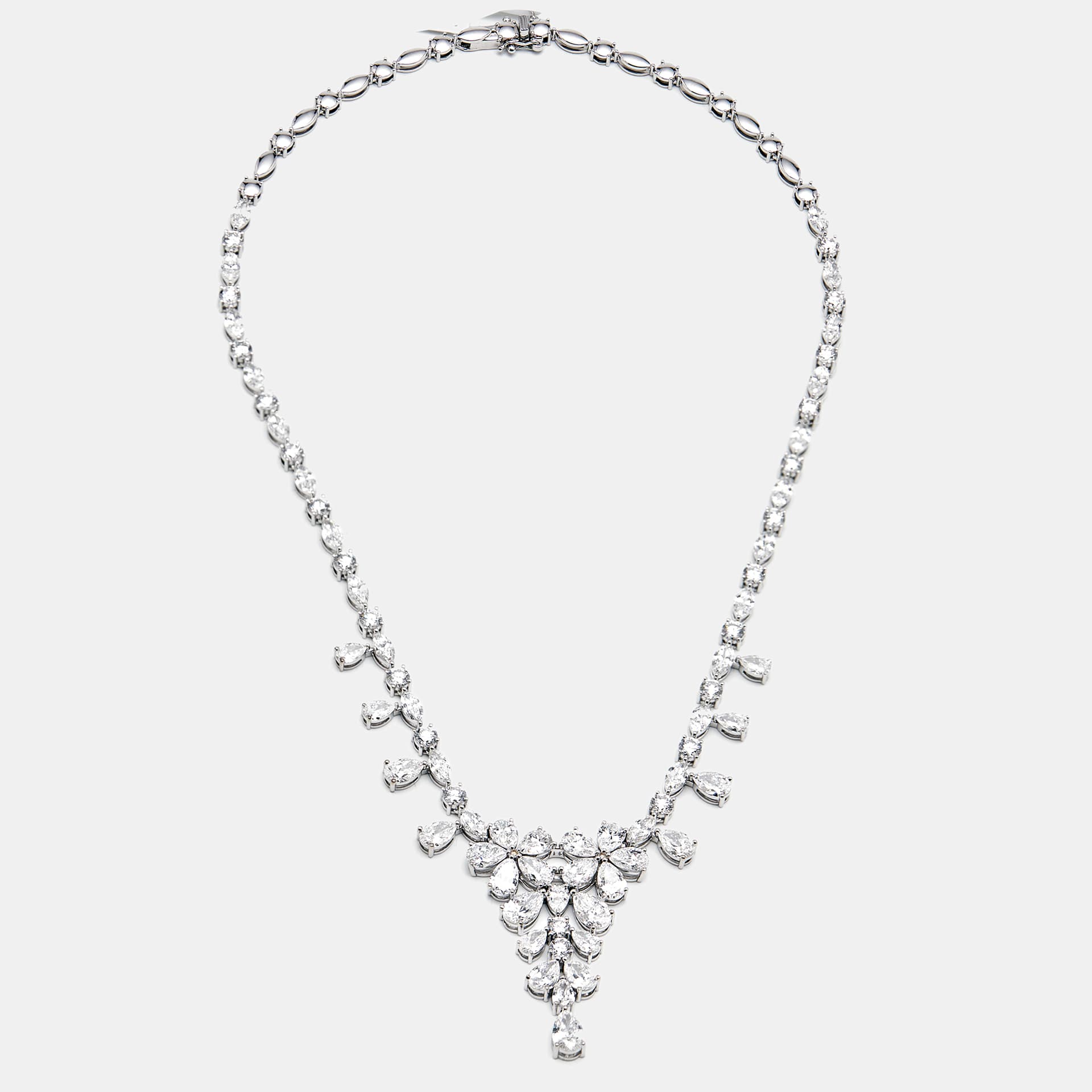 18 cts Pear, Round Lab Grown Diamonds 18k White Gold Necklace