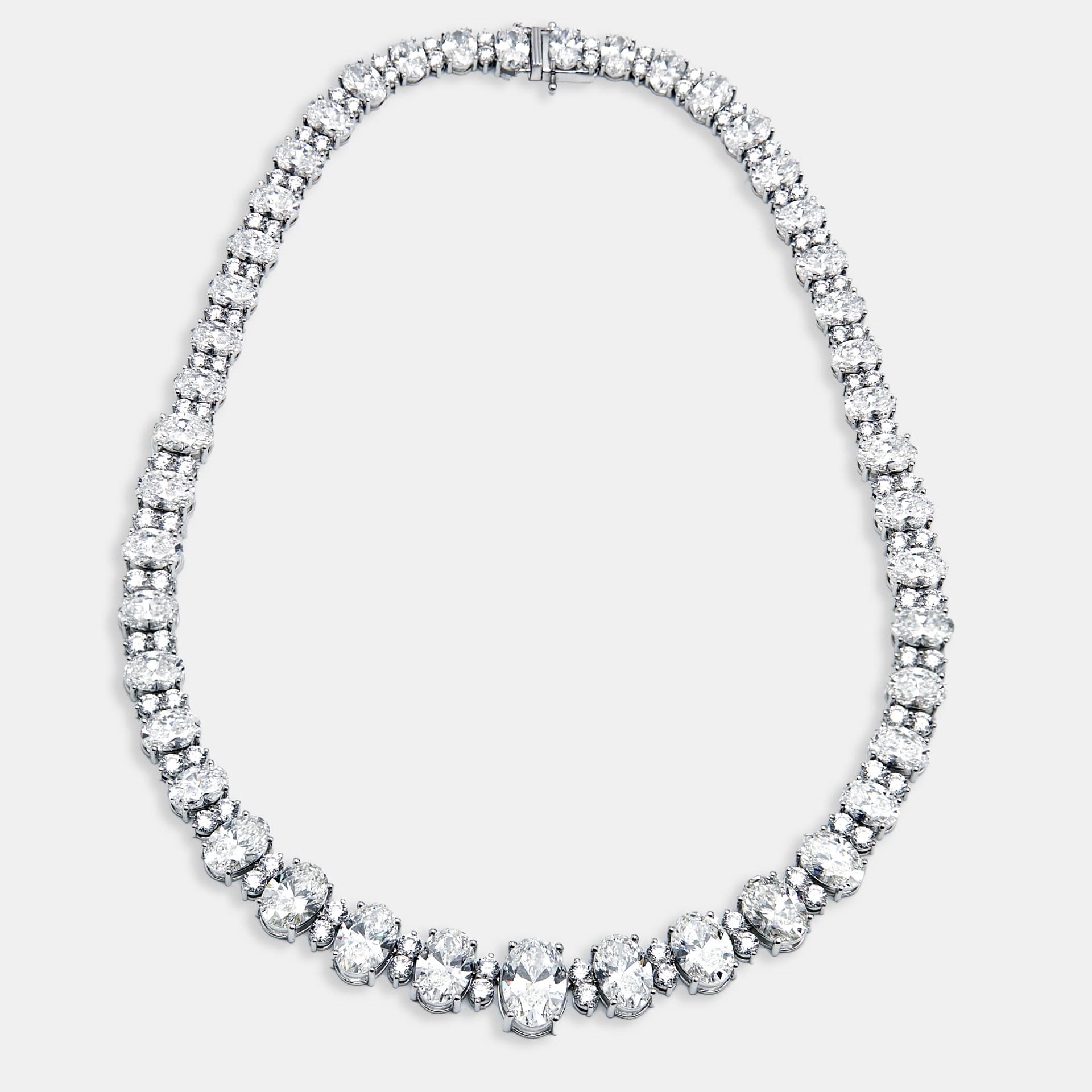 55 cts Oval, Round Lab Grown Diamonds 18k White Gold Necklace