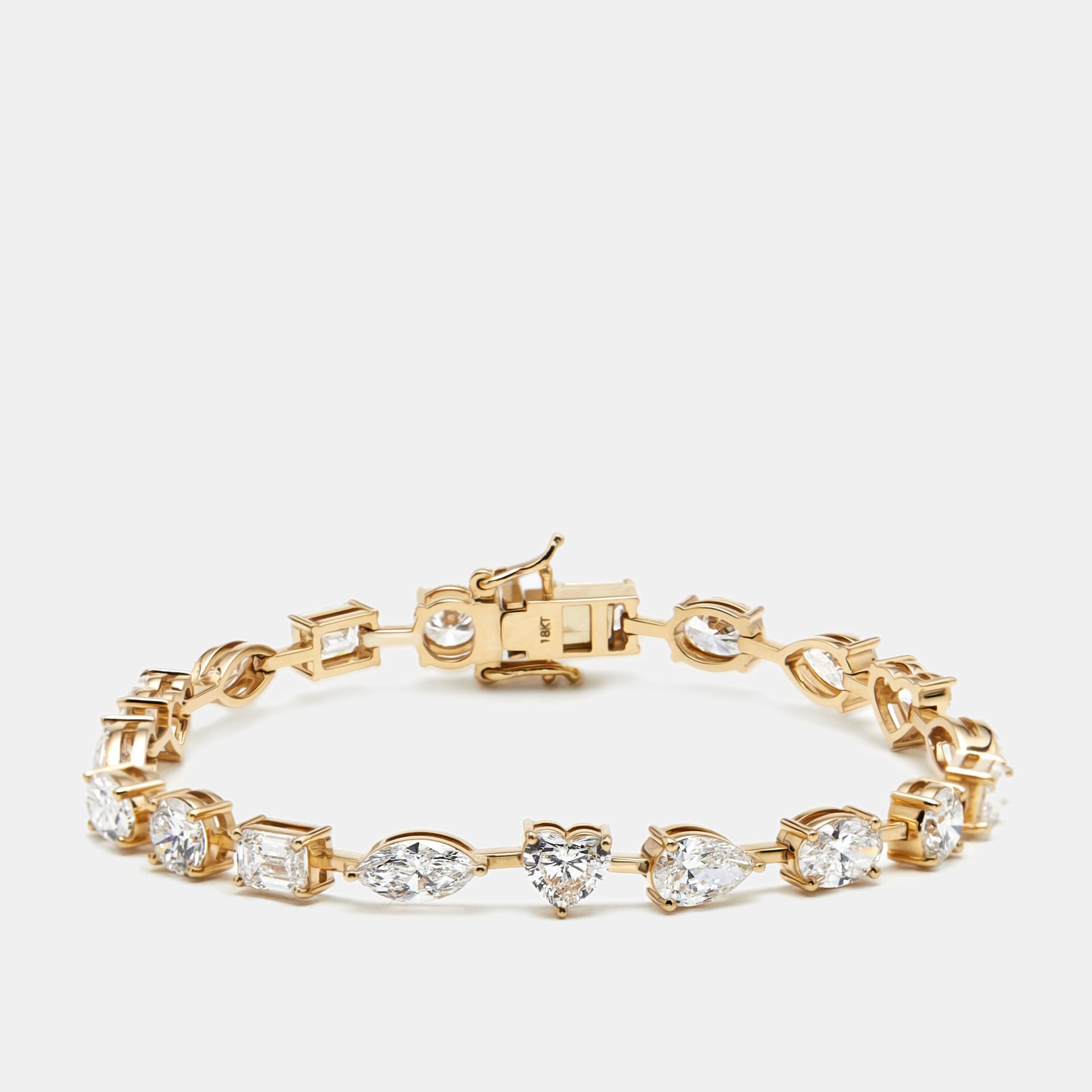 9.5 cts Multi Shape Lab Grown Diamonds 18k Yellow Gold Bracelet