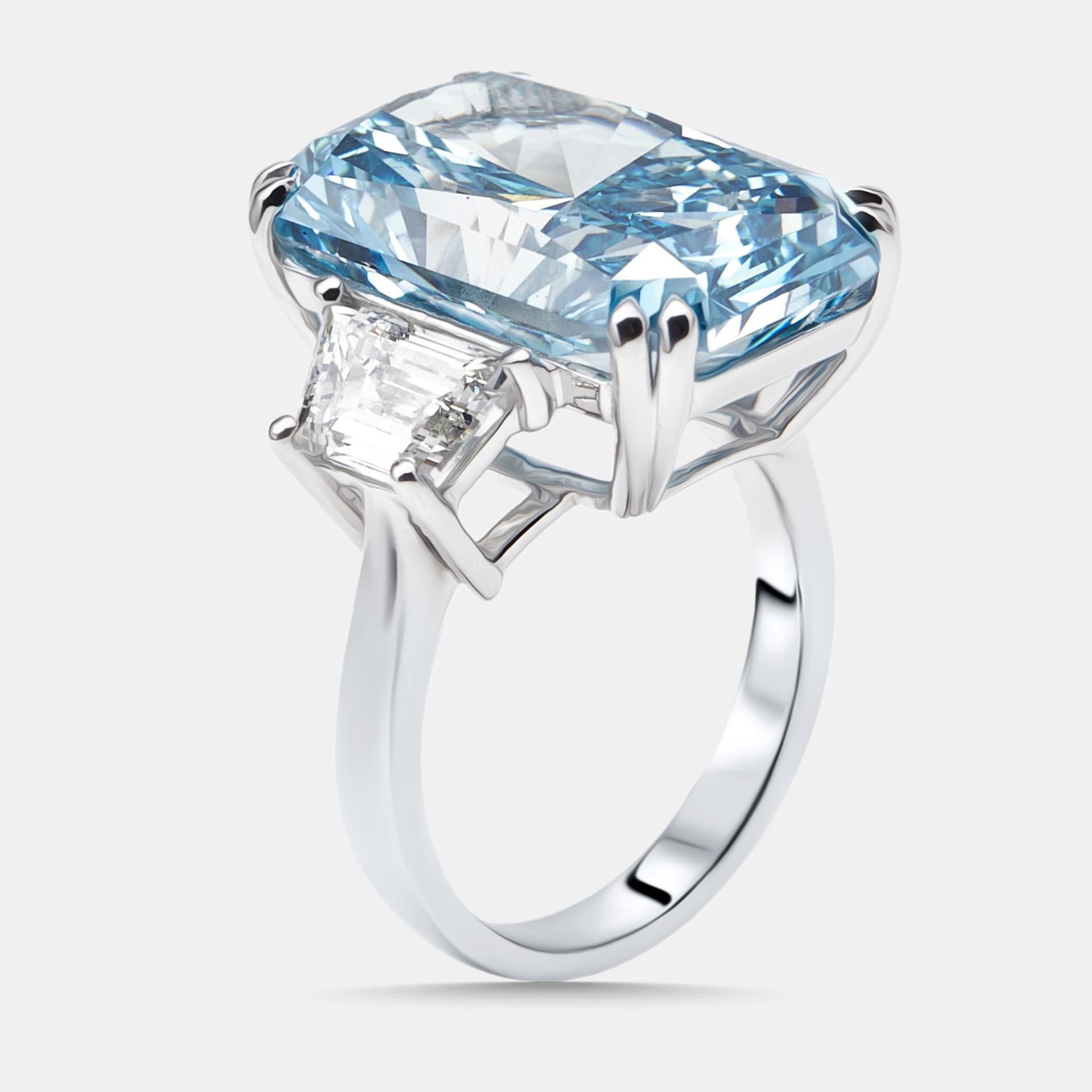 17 cts Radiant, Trapazoid Lab Grown Diamonds 18k White Gold Ring Size 52