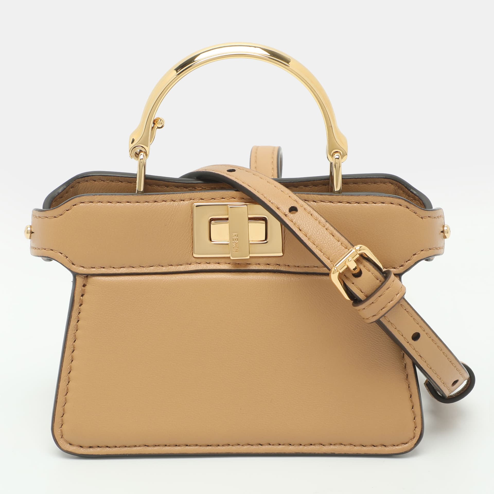 Fendi Peekaboo Nano Beige Leather Maxi Top Handle Bag