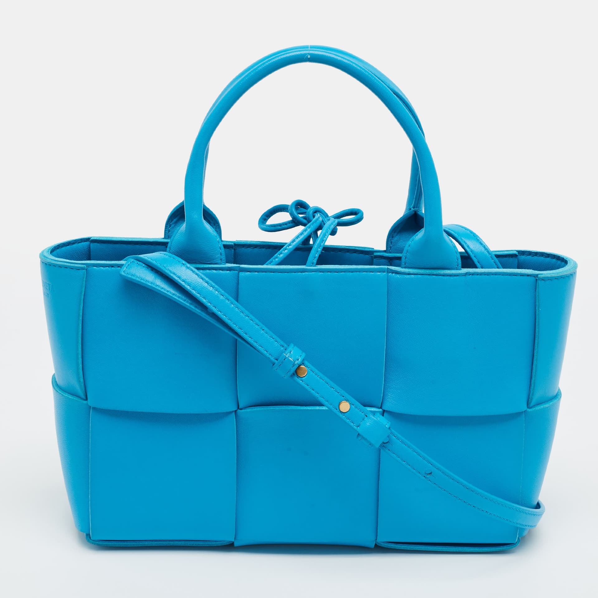 Bottega Veneta Arco Mini Blue Intreccio Leather Tote