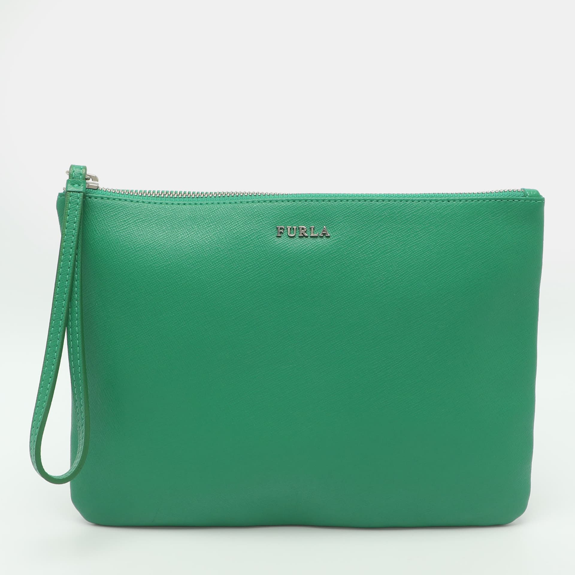 Furla Green Leather Wristlet Clutch