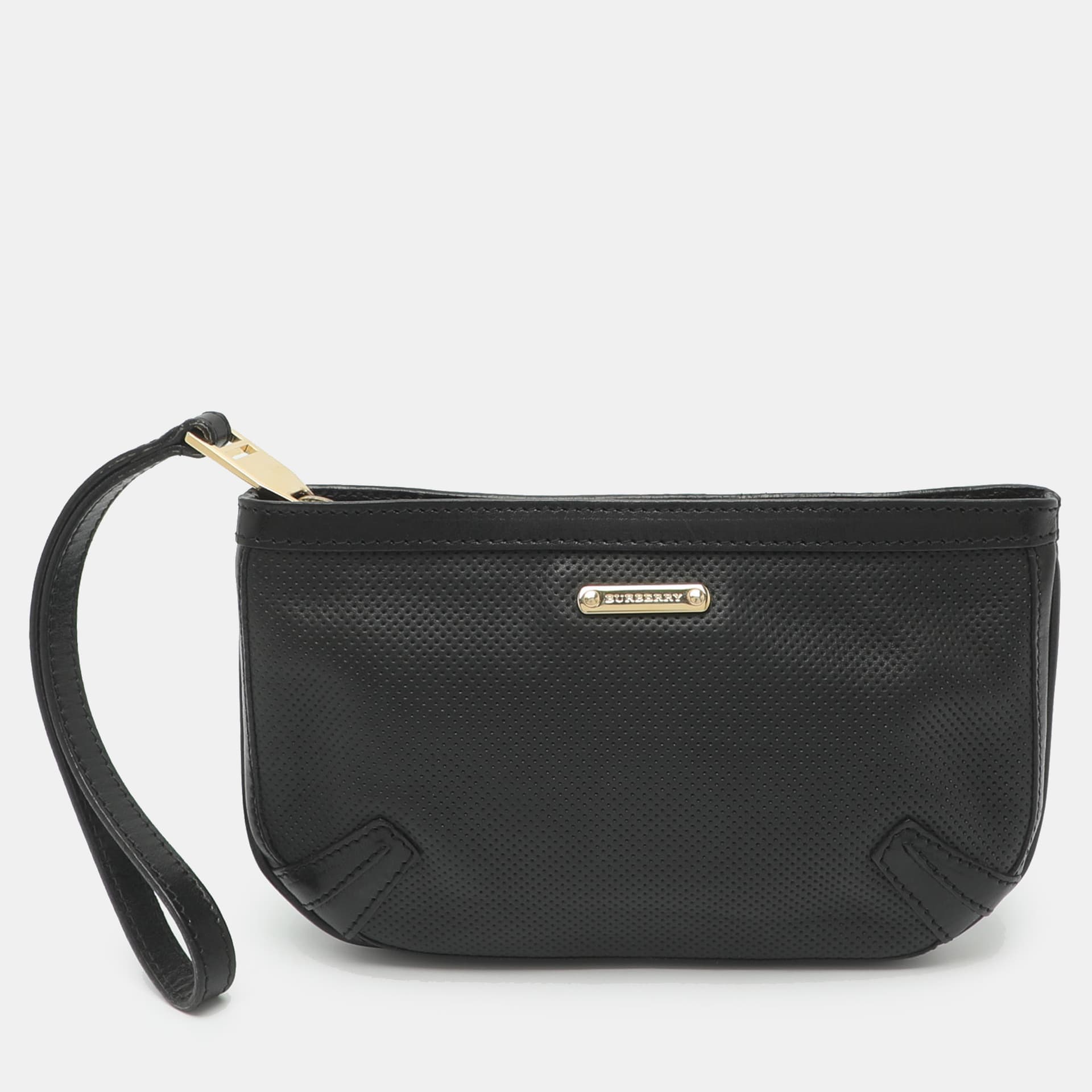 Burberry Black Perforated Leather Wristlet Clutch