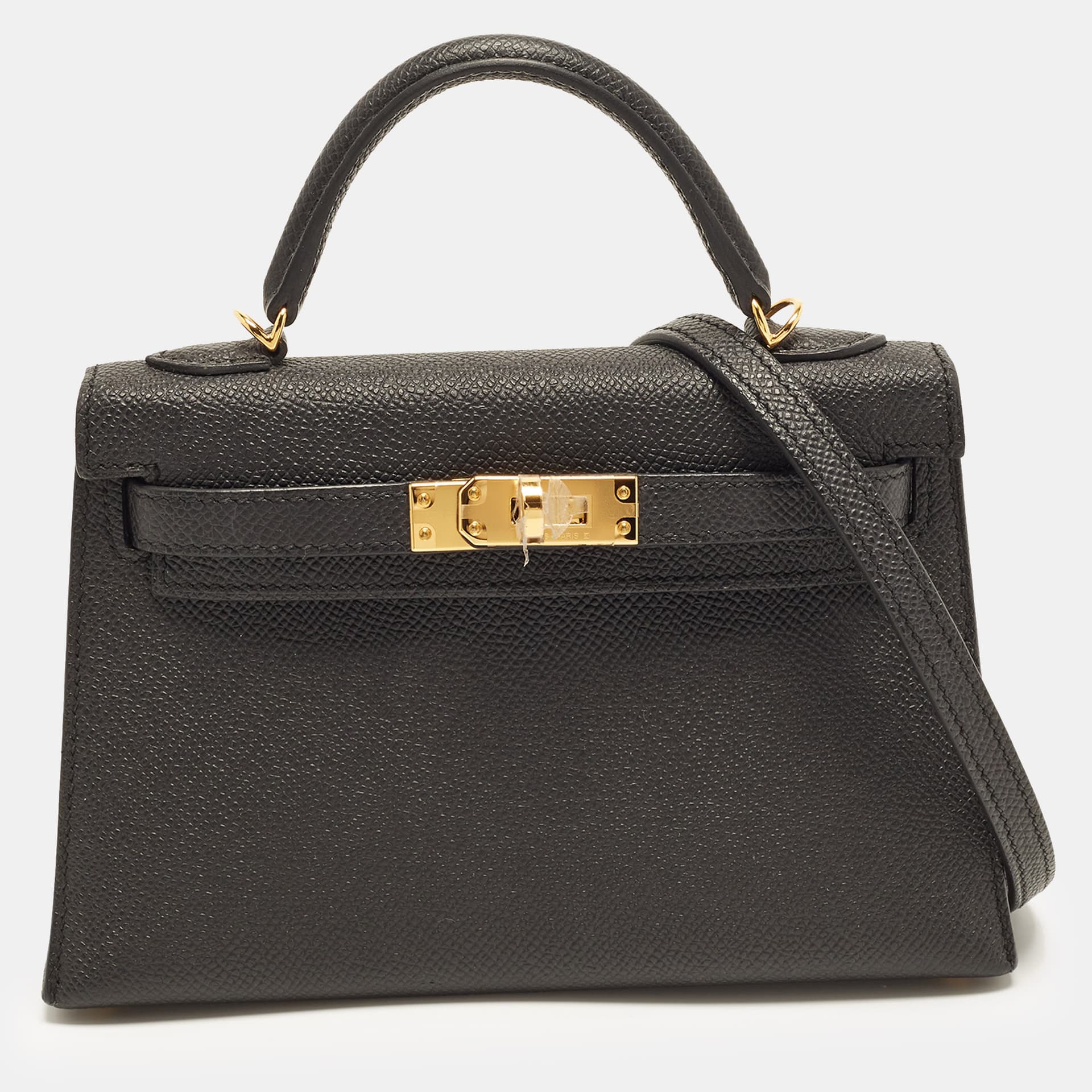 Herm&egrave;s Kelly II Sellier Mini 20 Gold Finish Noir Epsom Leather Top Handle Bag
