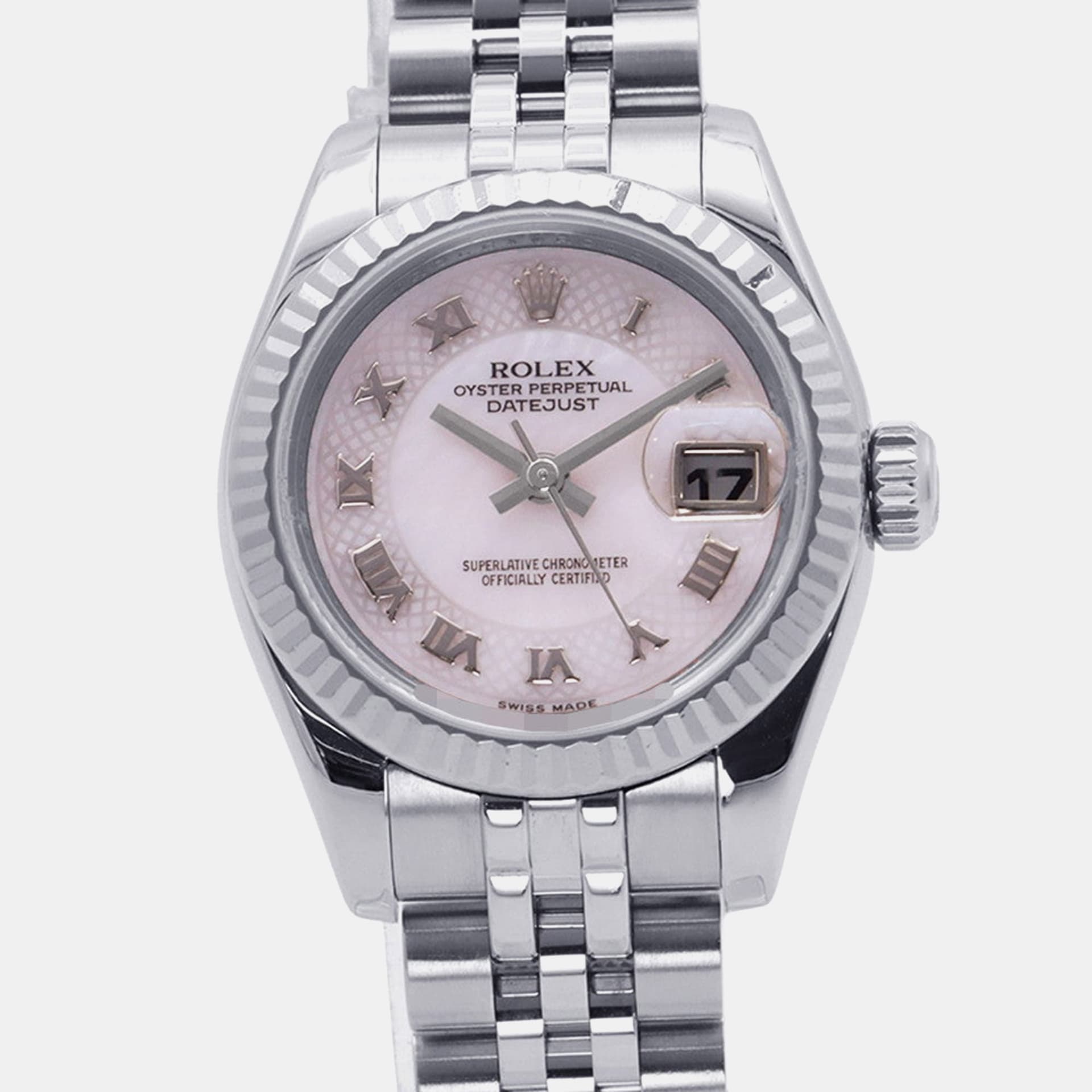 Rolex Datejust Pink Shell 18K White Gold Automatic Women's Wristwatch 26mm