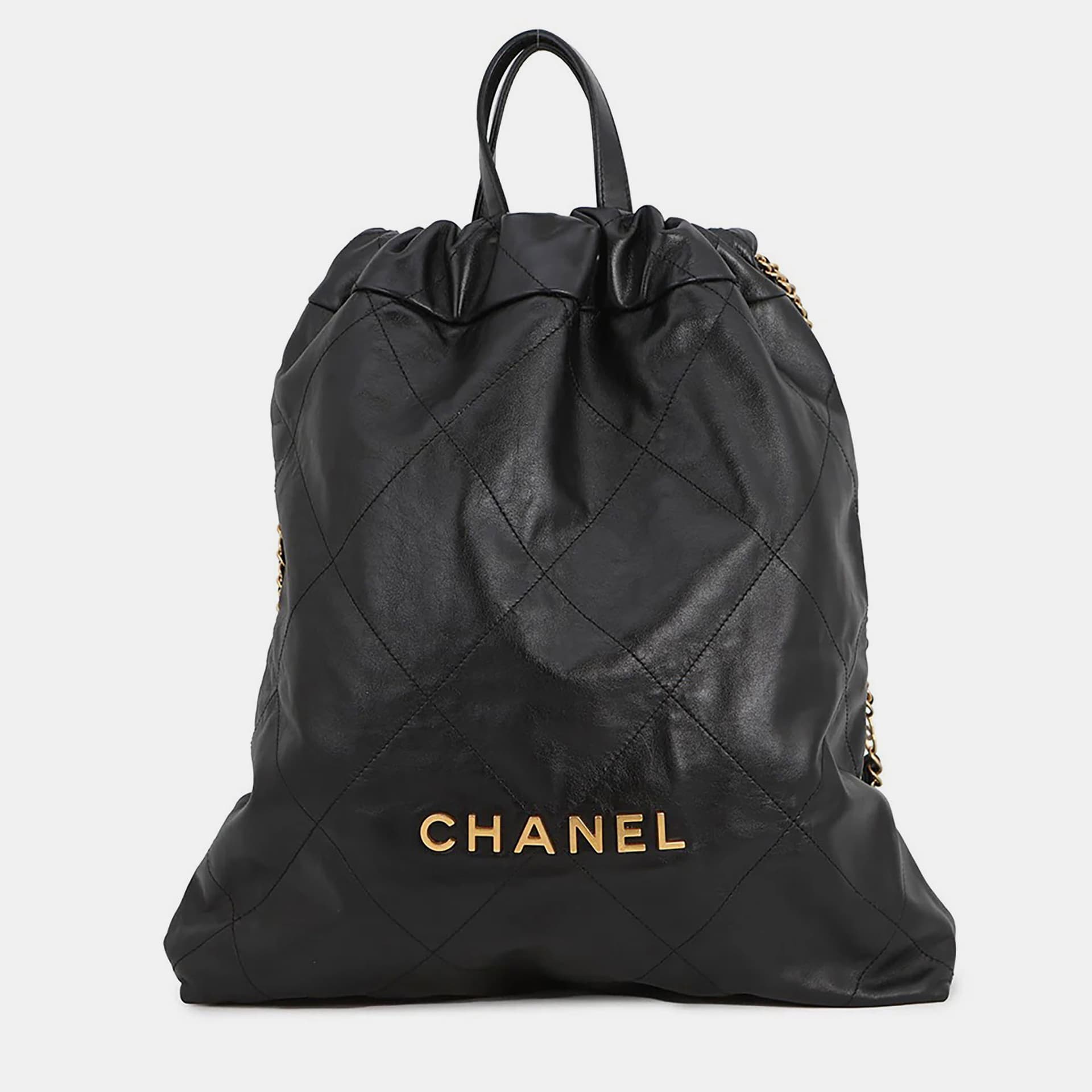 Chanel Chanel22 Backpack Black Shiny Calf Leather Size Large