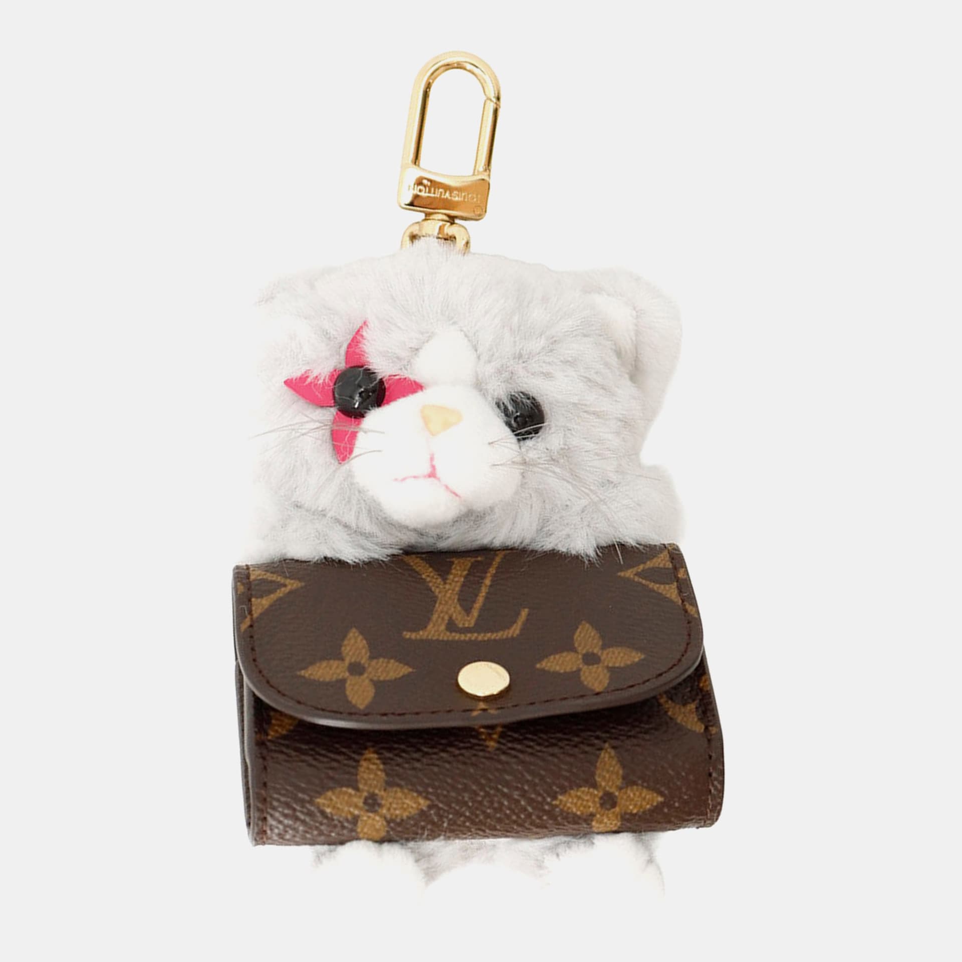 Louis Vuitton Bag Charm - Lv Cute Kitten Gray Monogram Faux Fur