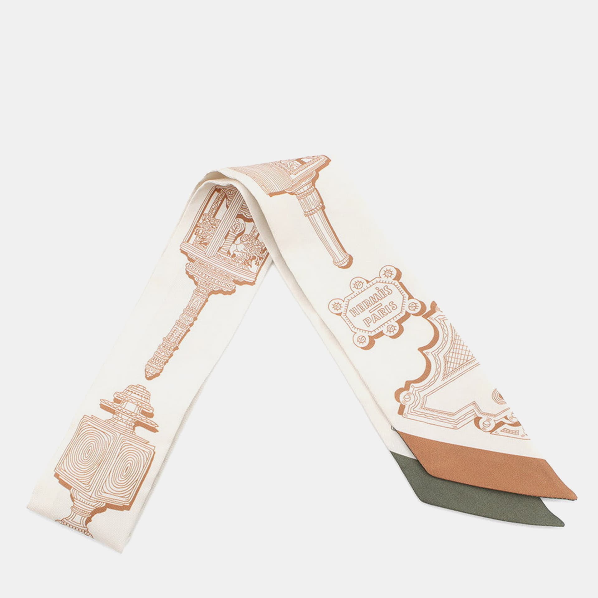 Hermes Twilly Merveilleuses Lanternes CrMe / Caramel / Khaki Silk100%