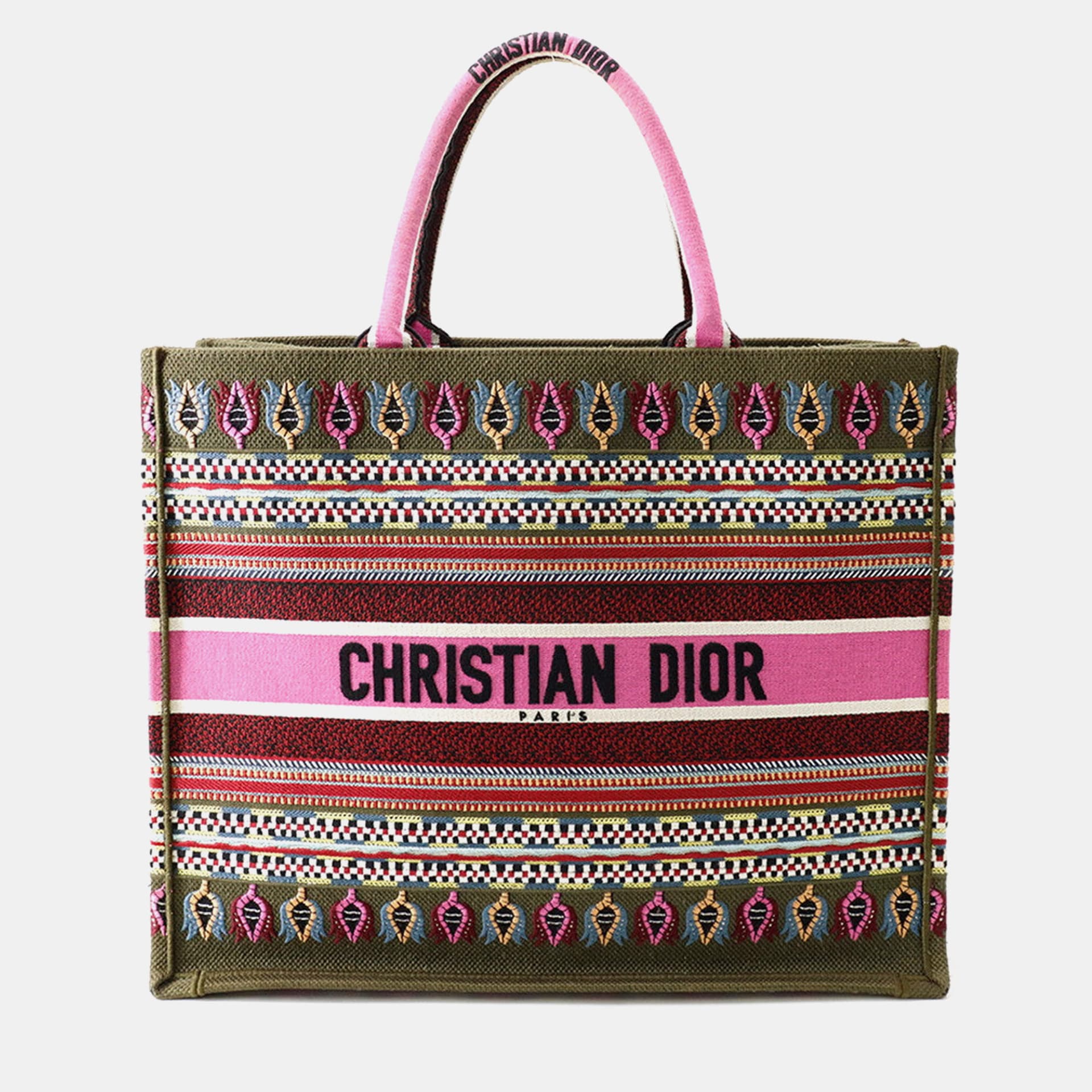 Dior Book Tote Large Khaki Multicolor Canvas Tote Bag