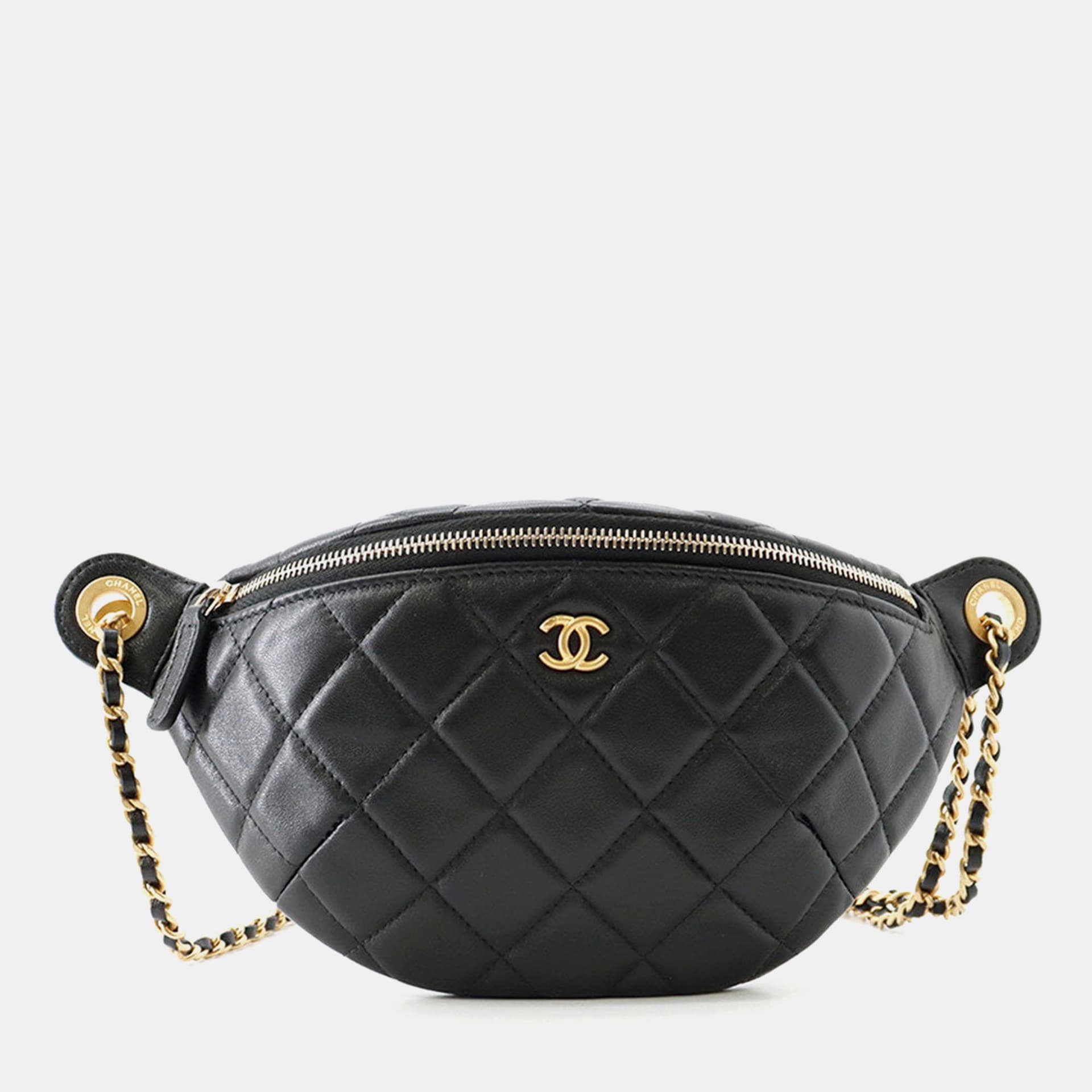Chanel Matelasse Black Lambskin Leather Belt Bag