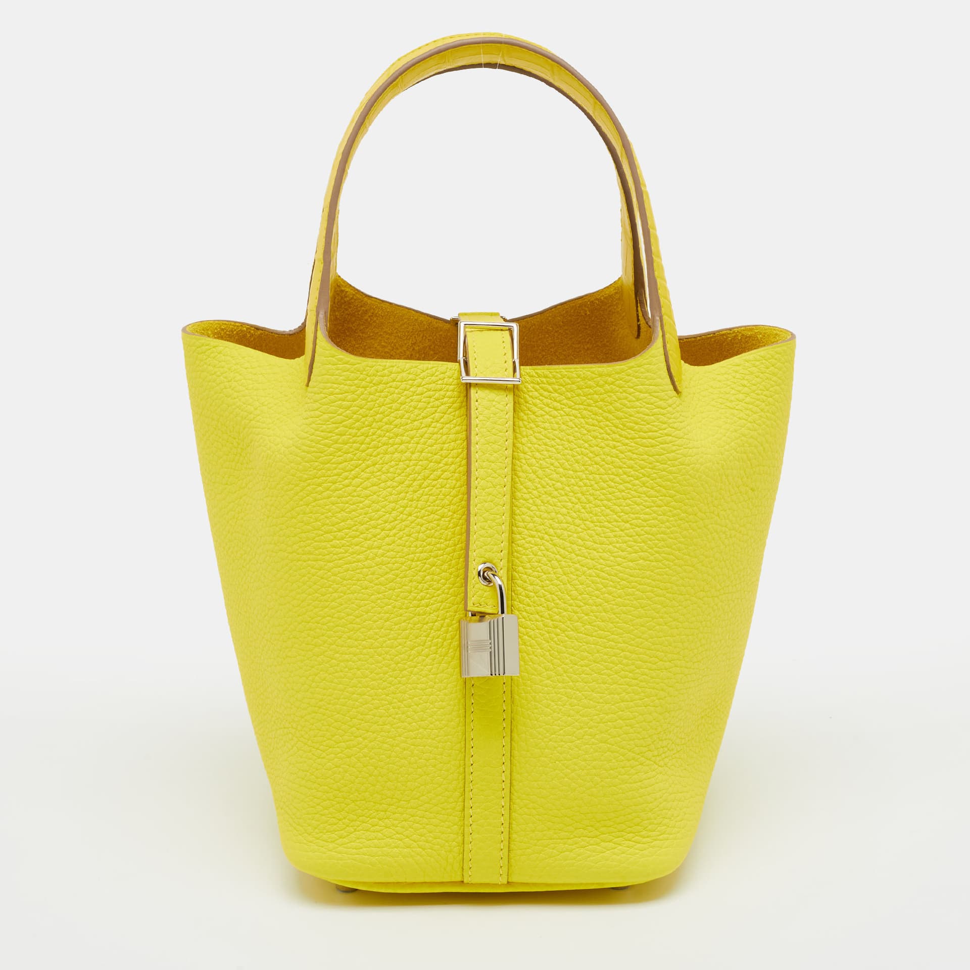 Herm&egrave;s Picotin Lock Touch 18 Lime/Mimosa Taurillon Clemence Leather and Matte Alligator Tote